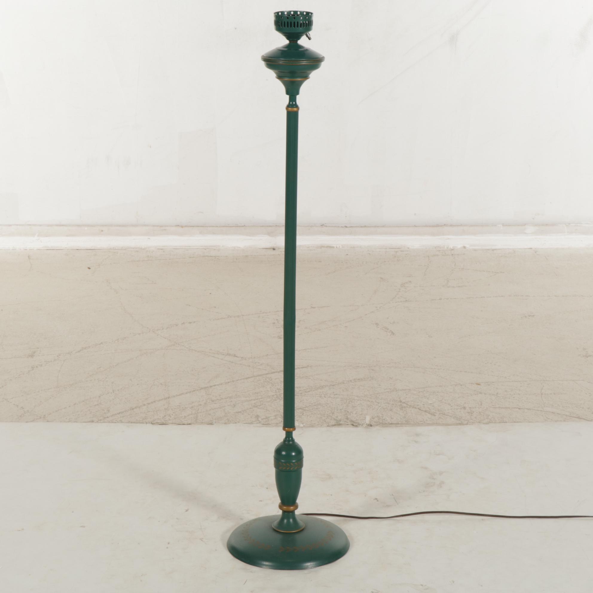Green Toleware Metal Floor Lamp, Late 20th Century