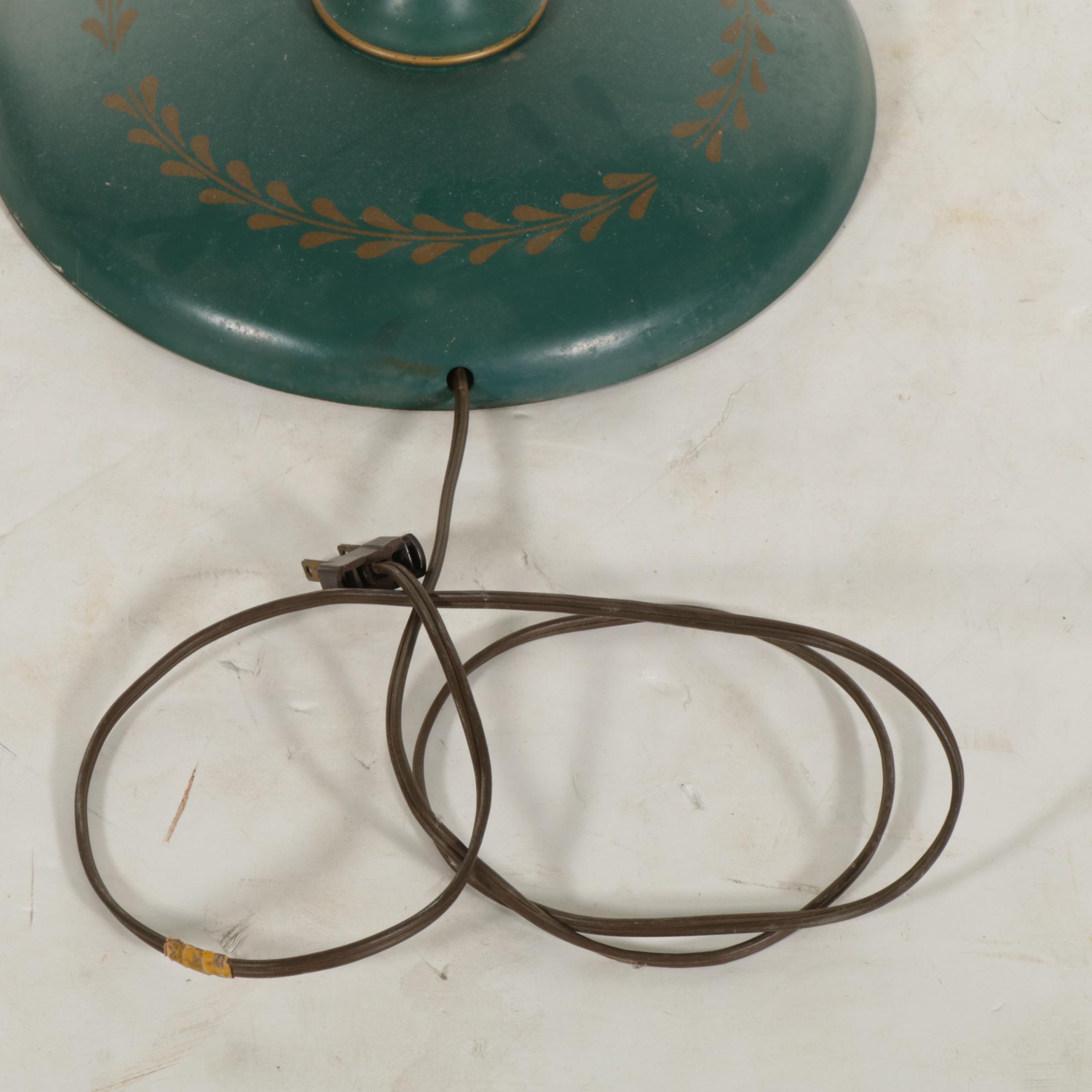 Green Toleware Metal Floor Lamp, Late 20th Century