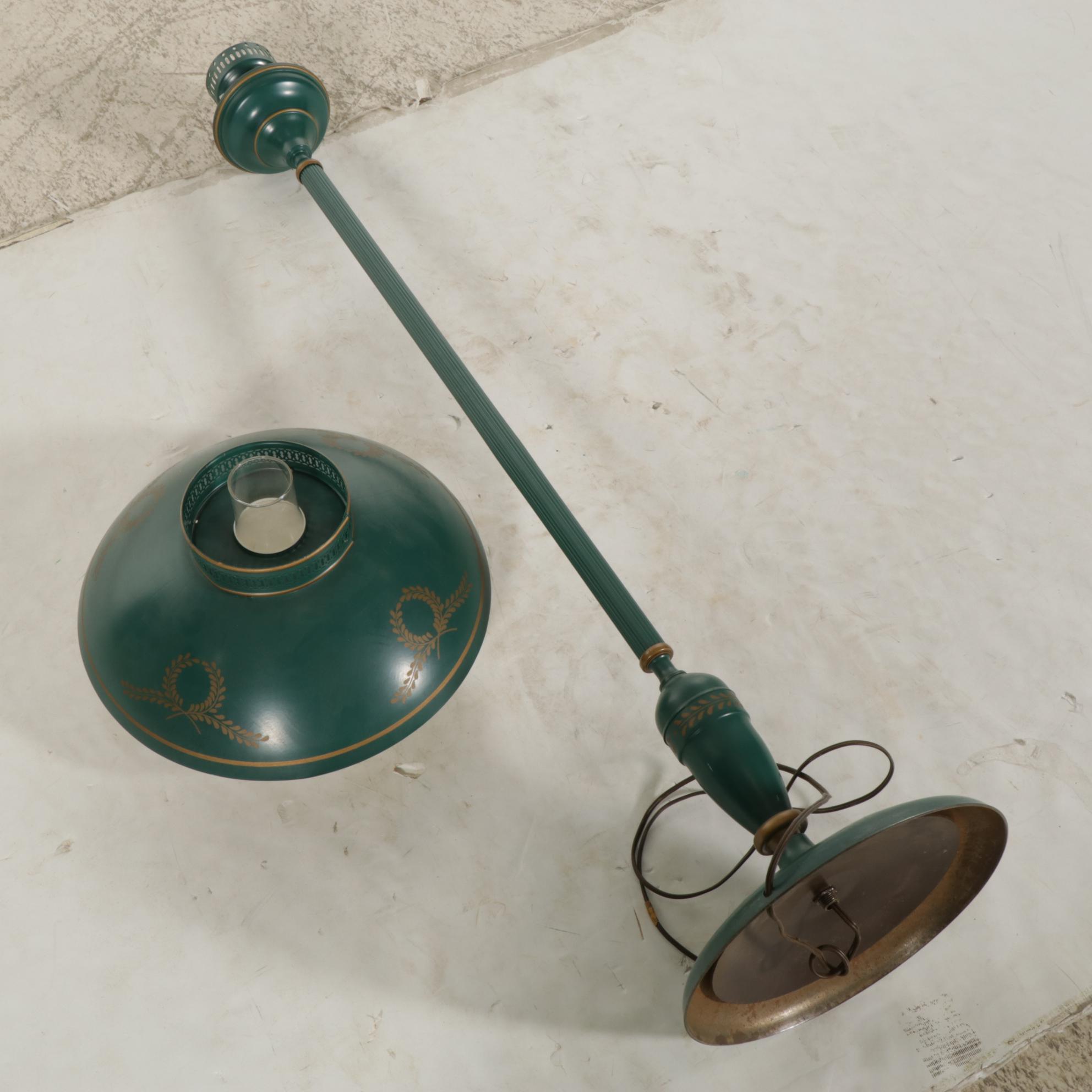 Green Toleware Metal Floor Lamp, Late 20th Century