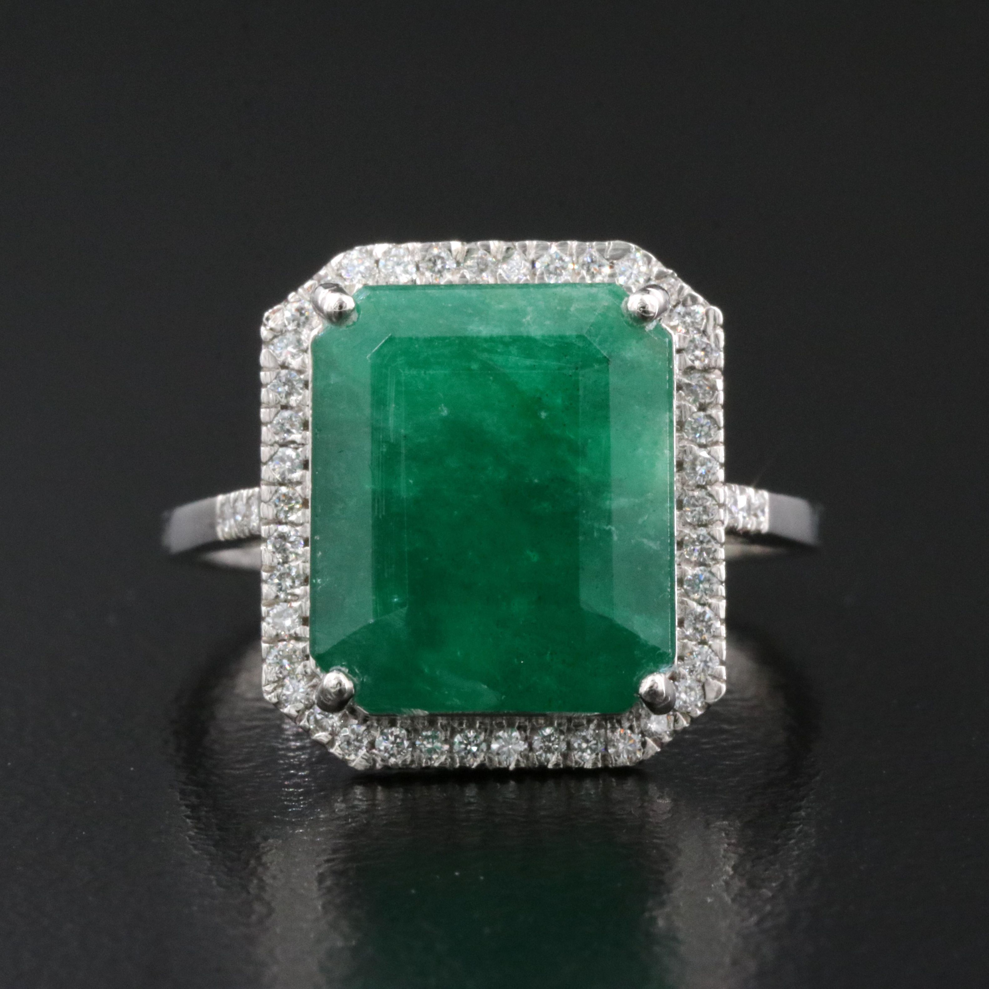Platinum 7.10 CTW Emerald and 0.20 CTW Diamond Ring