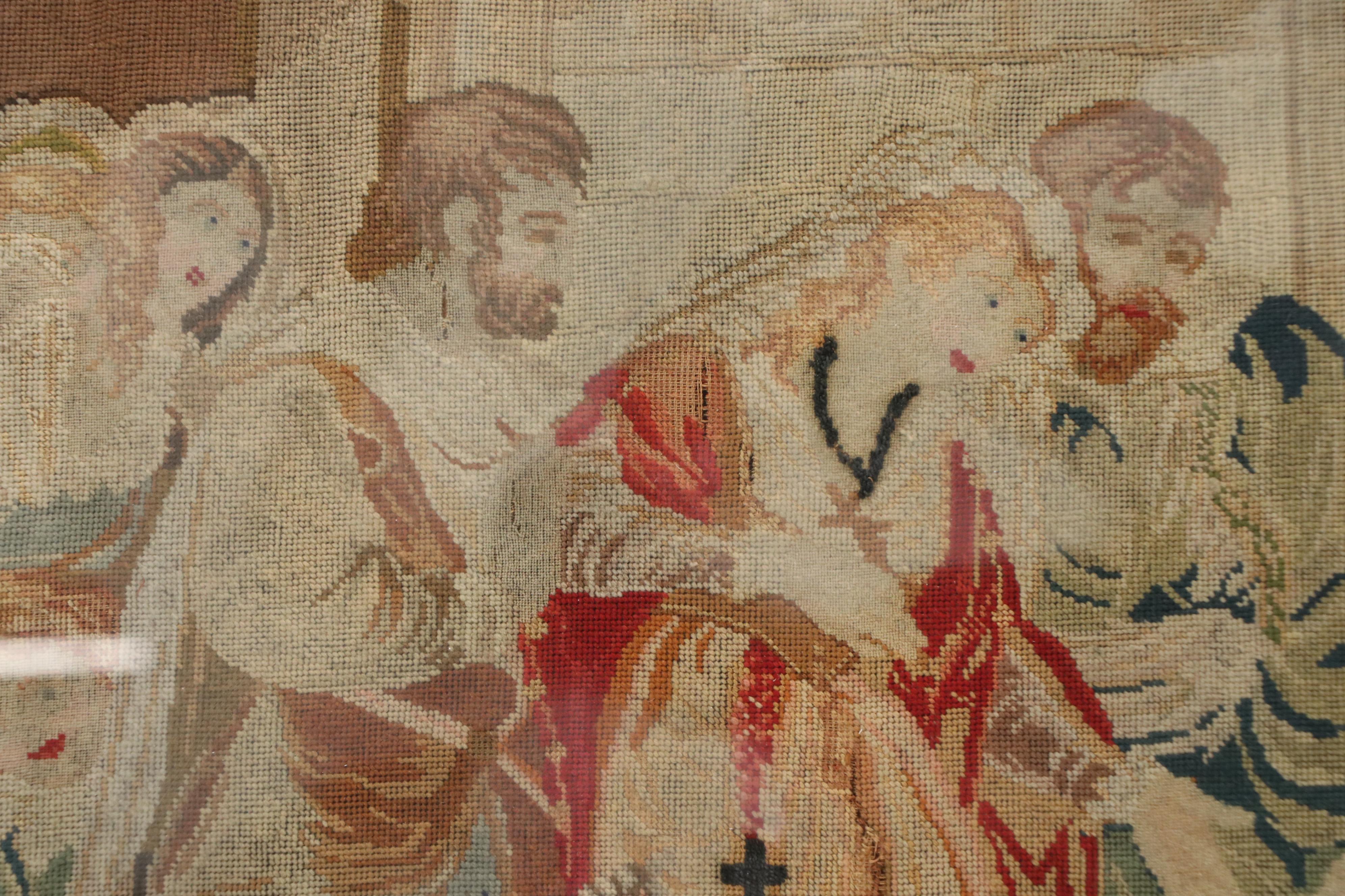 European School Needlepoint Embroidery of Court Scene With Figures