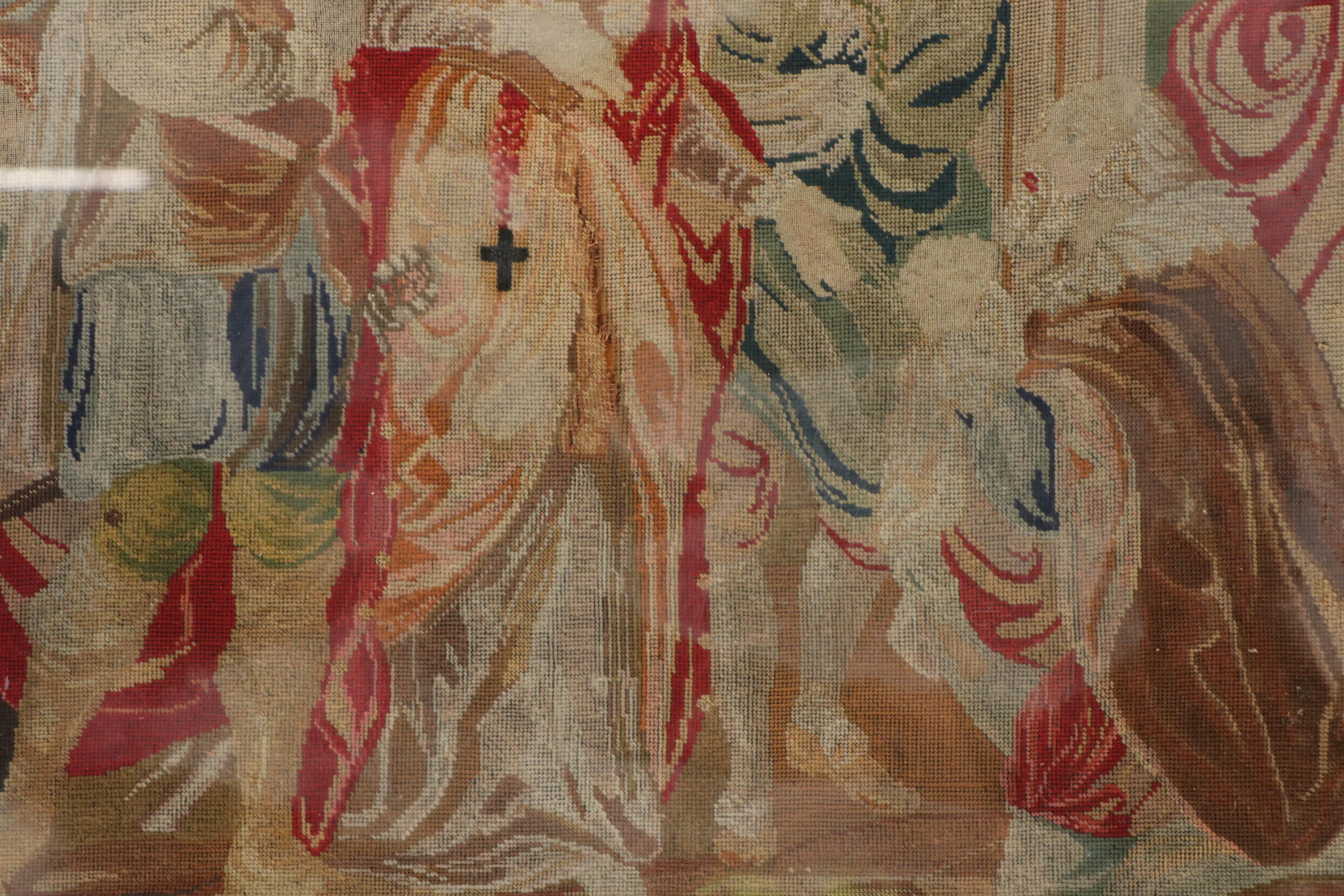 European School Needlepoint Embroidery of Court Scene With Figures