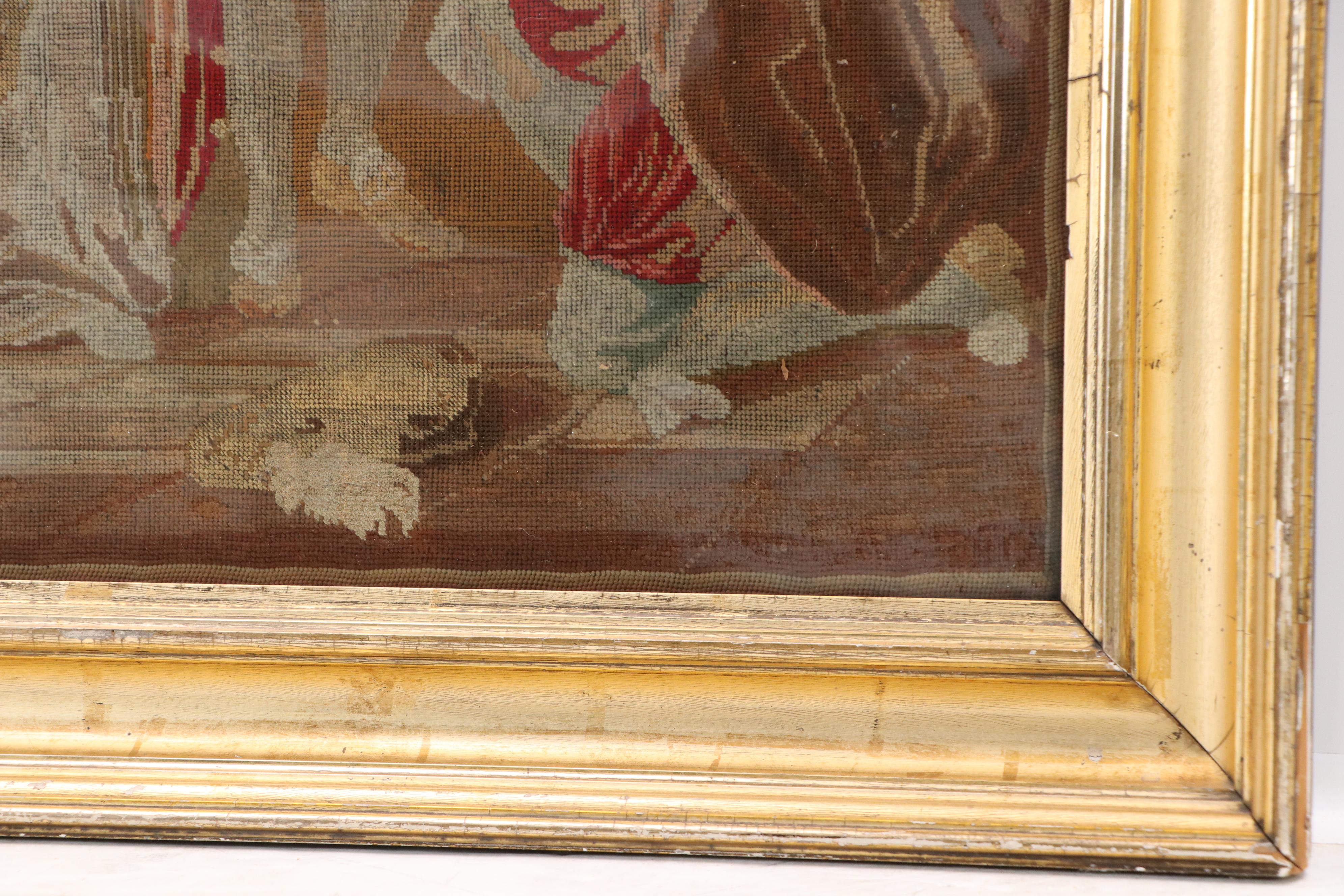 European School Needlepoint Embroidery of Court Scene With Figures