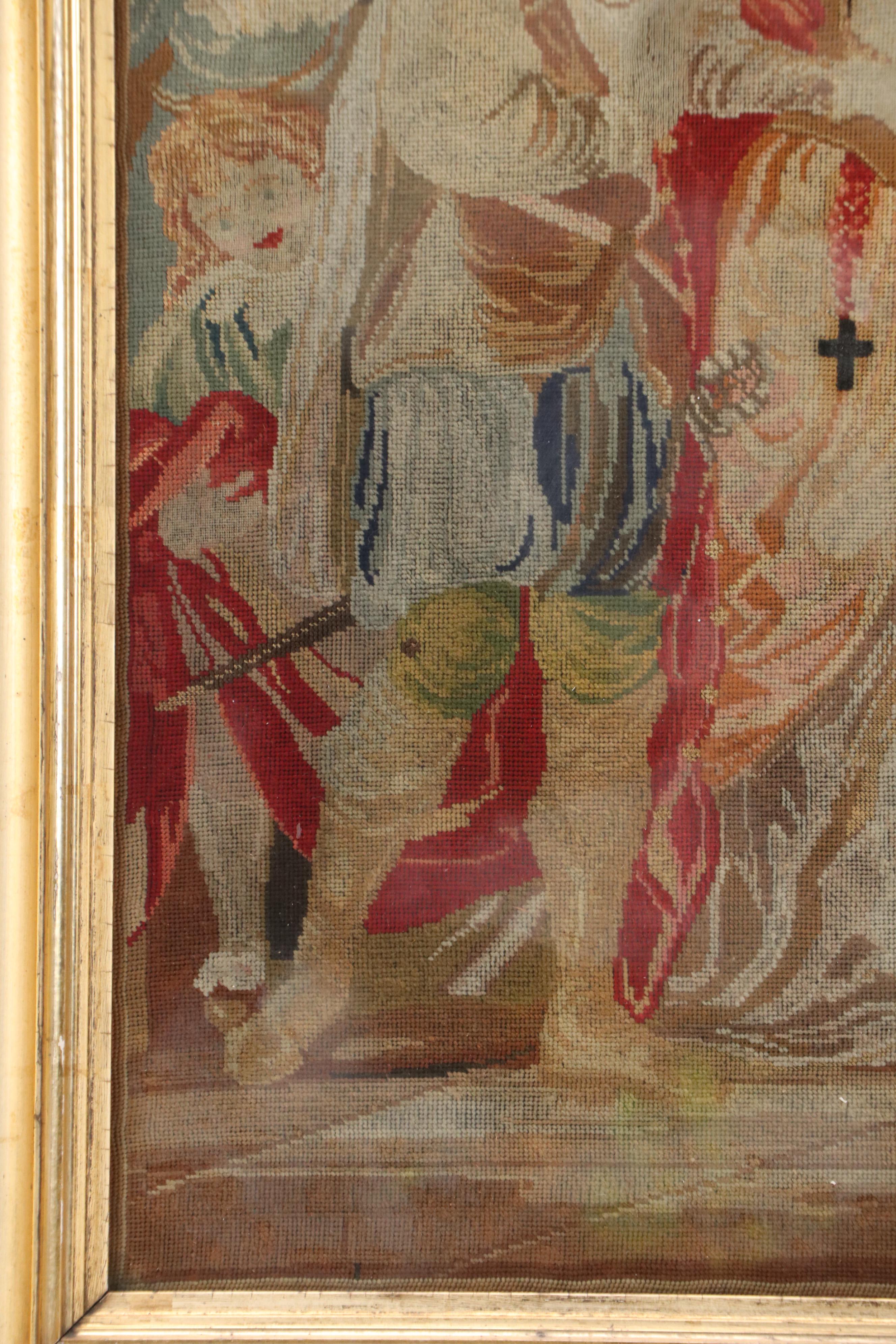 European School Needlepoint Embroidery of Court Scene With Figures