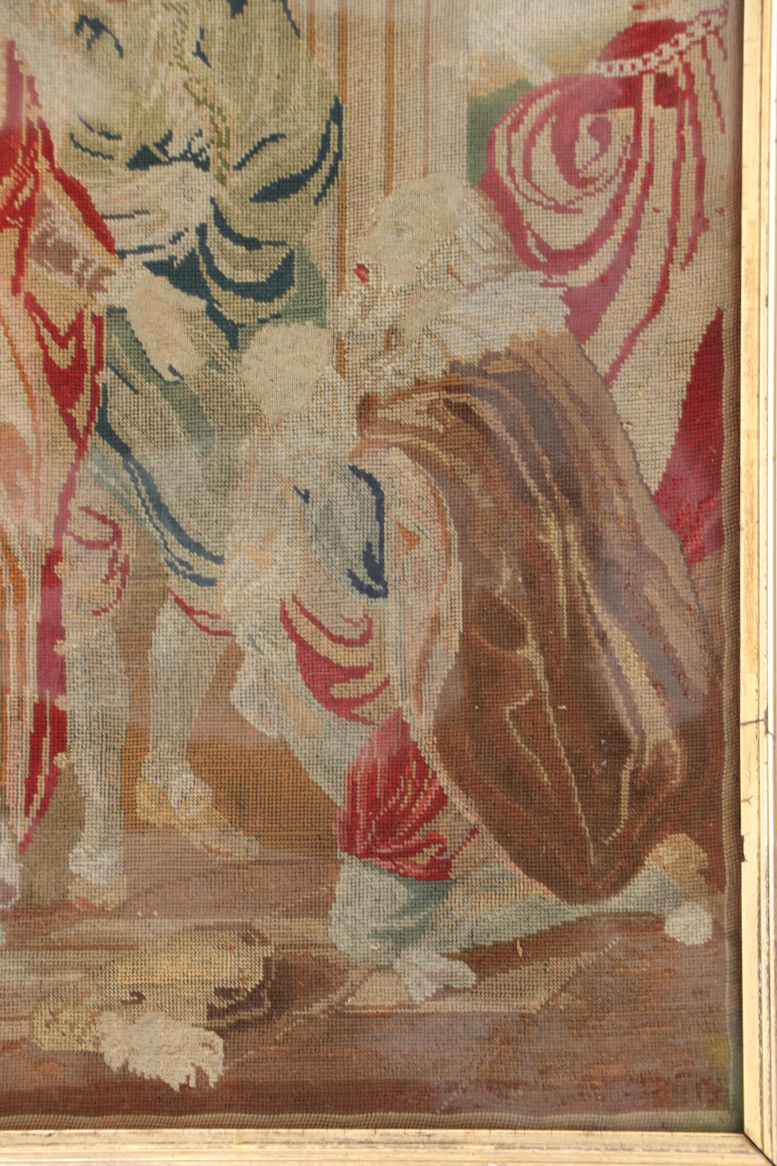 European School Needlepoint Embroidery of Court Scene With Figures