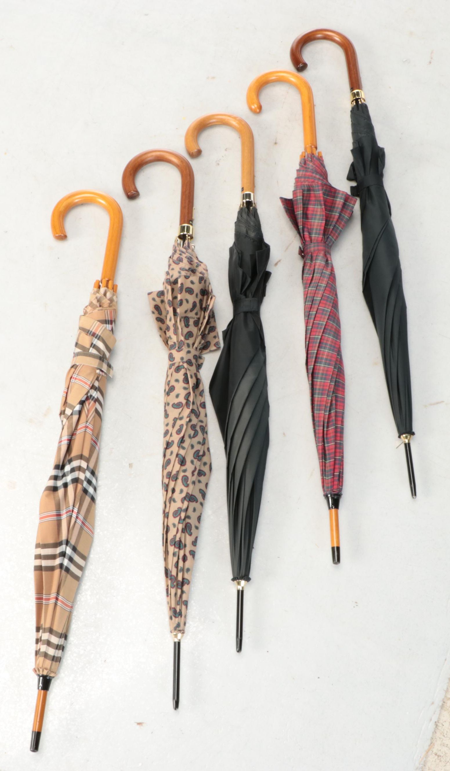 Brass and Cast Iron Umbrella Stand with Ralph Lauren, Totes, and More Umbrellas