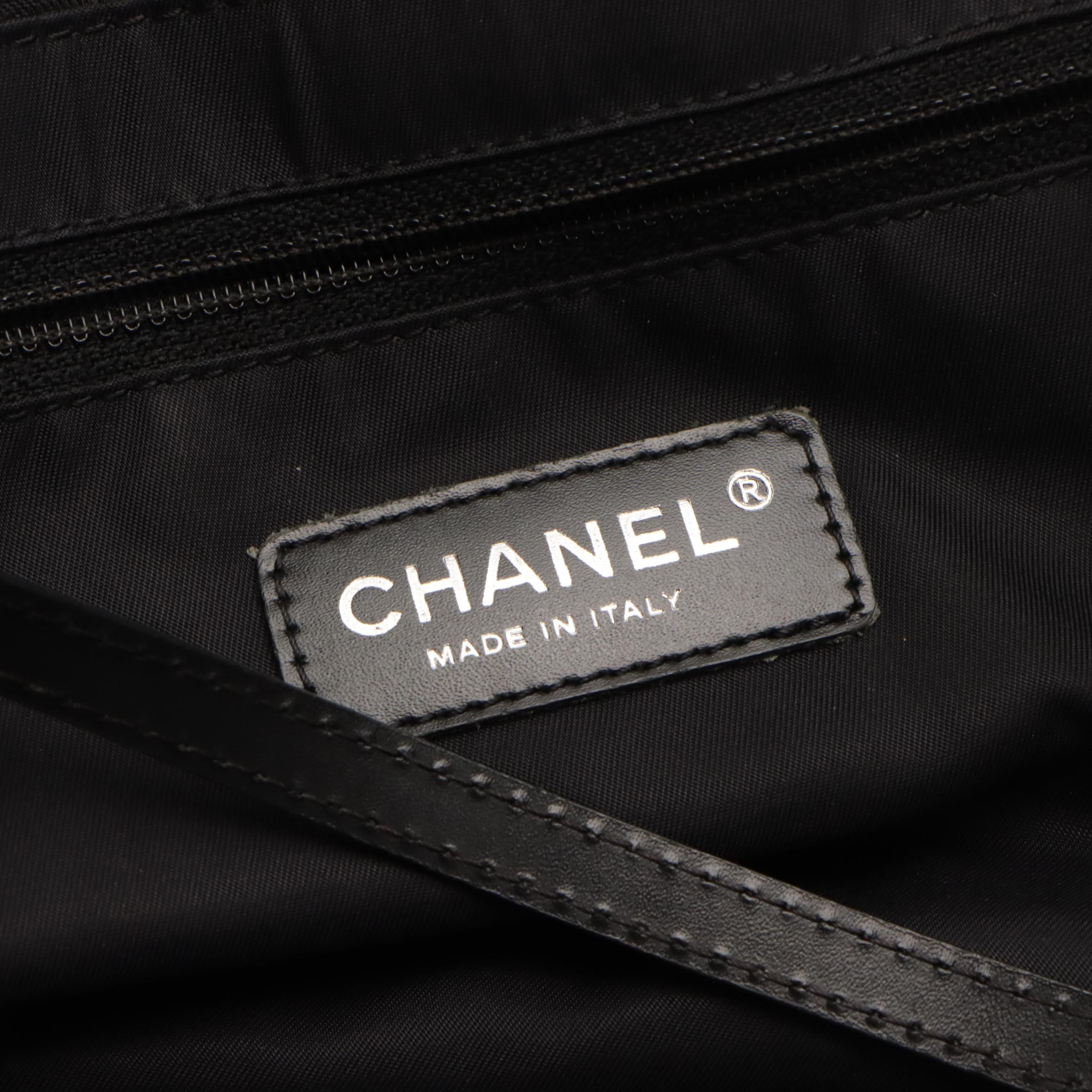 Chanel Travel Ligne Shoulder Tote in Black CC Nylon Jacquard with Leather Trim