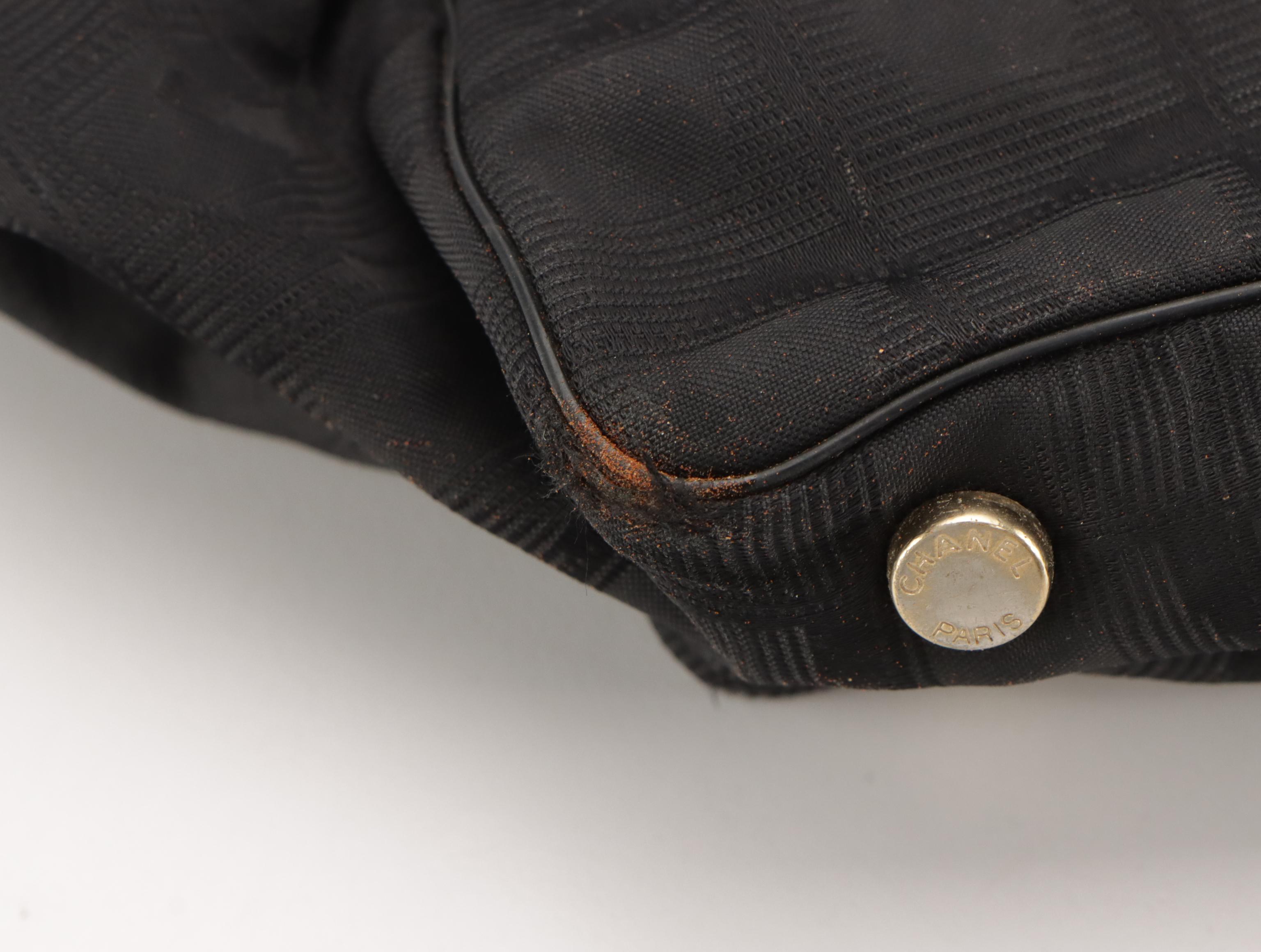 Chanel Travel Ligne Shoulder Tote in Black CC Nylon Jacquard with Leather Trim