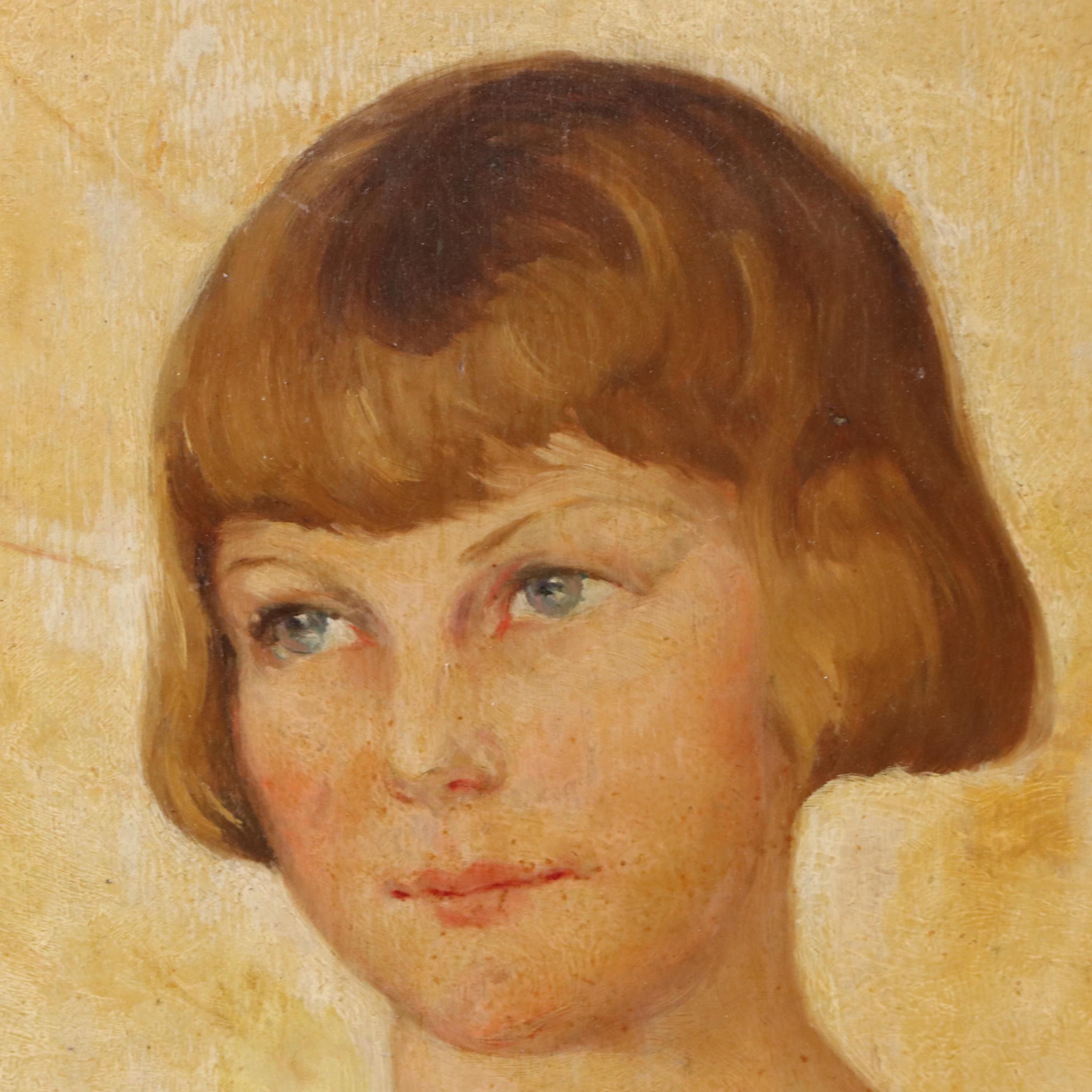 Portrait Oil Painting of Girl, Circa 1920