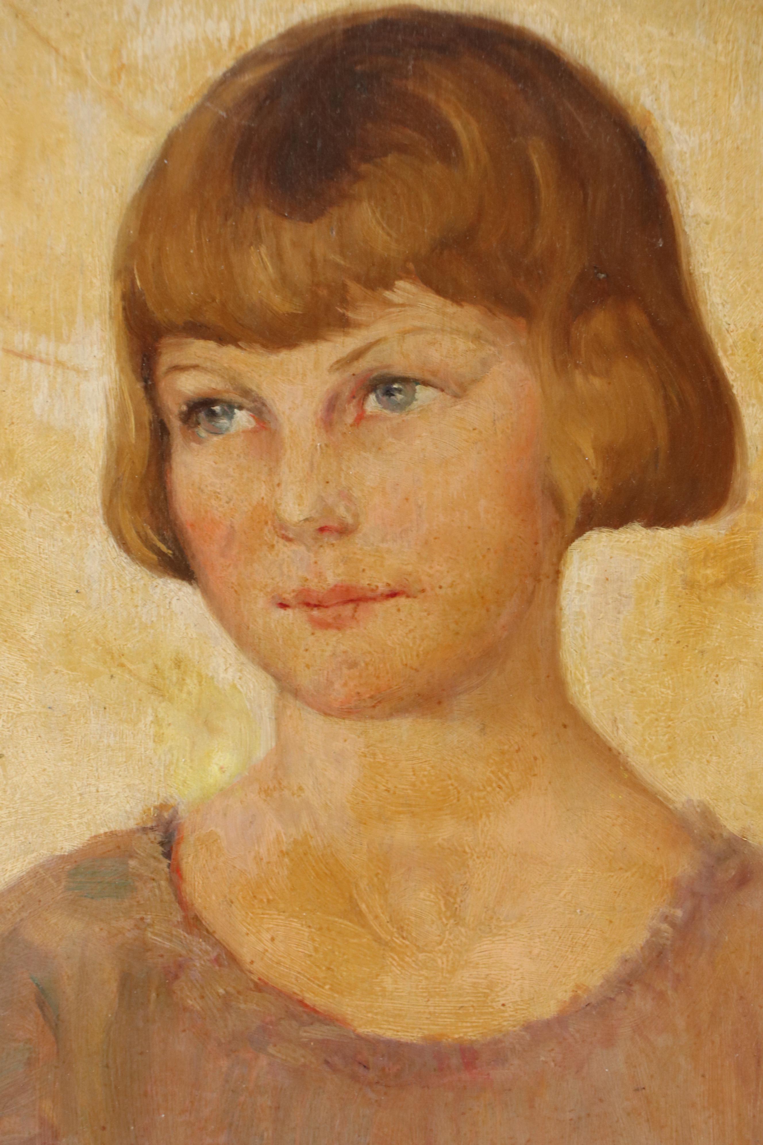 Portrait Oil Painting of Girl, Circa 1920