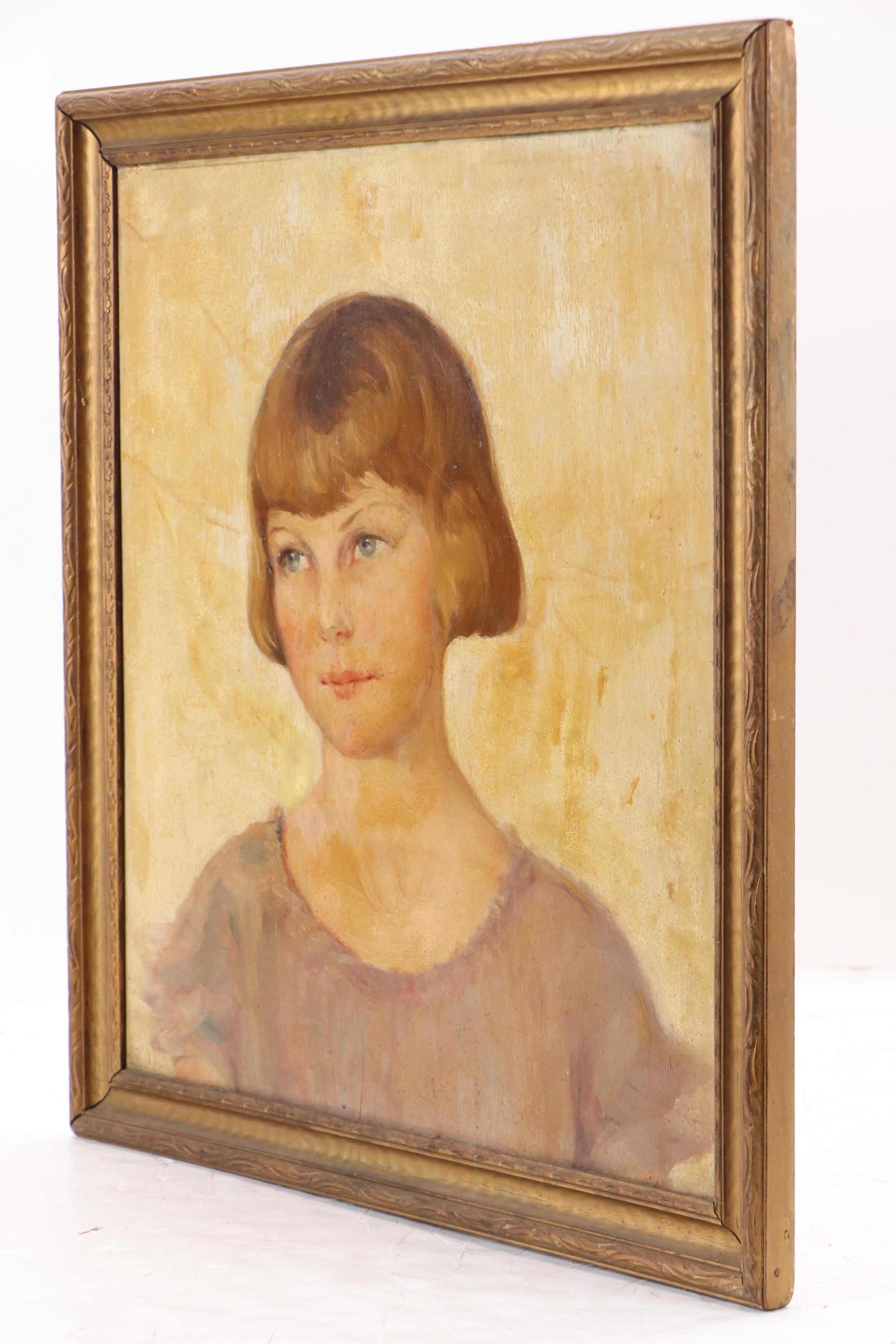 Portrait Oil Painting of Girl, Circa 1920