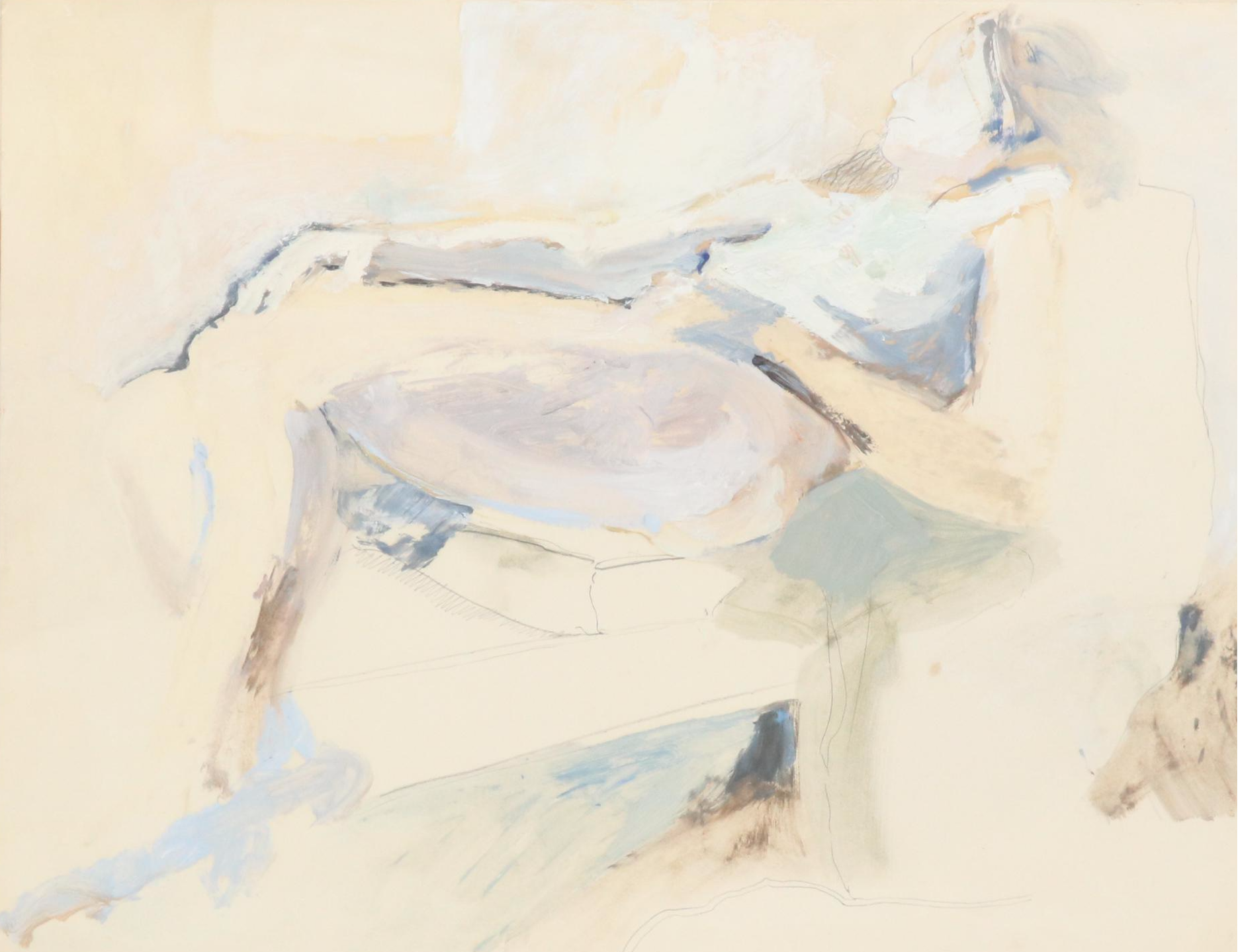 Modernist Mixed Media Painting of Reclining Figure