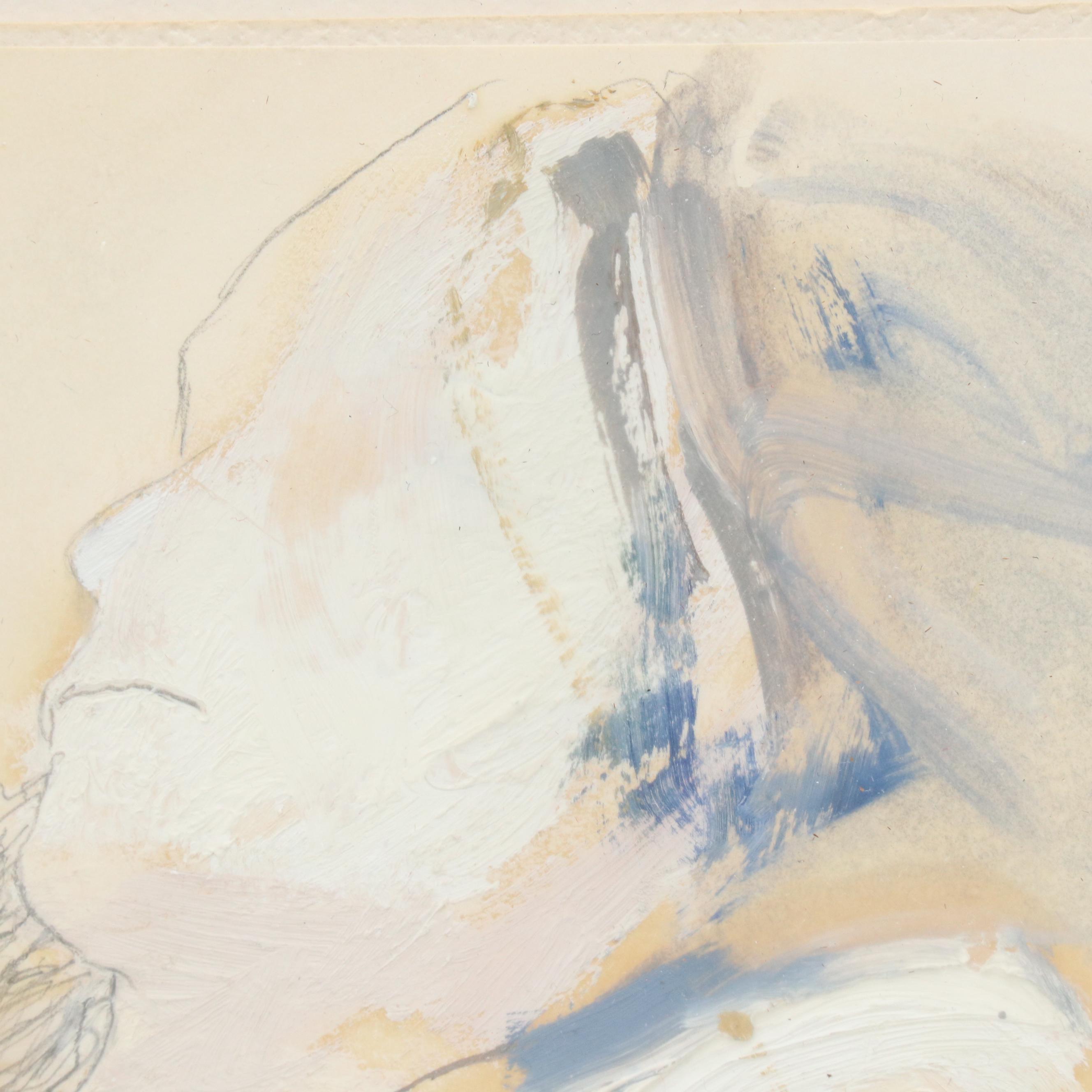 Modernist Mixed Media Painting of Reclining Figure