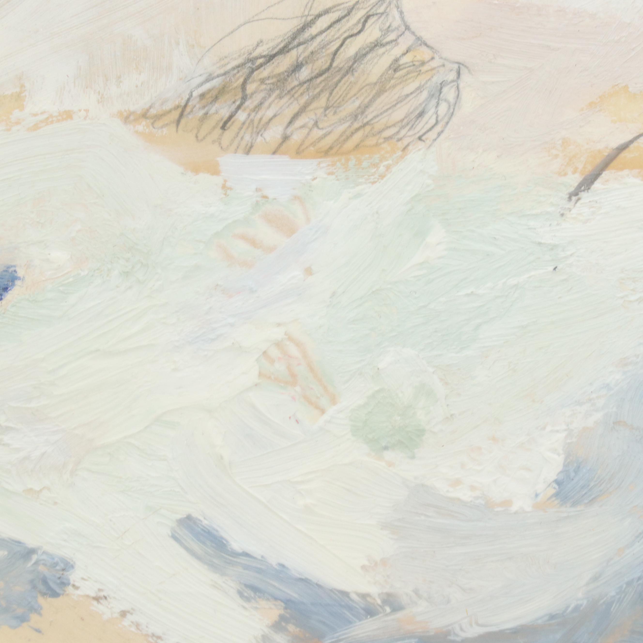 Modernist Mixed Media Painting of Reclining Figure