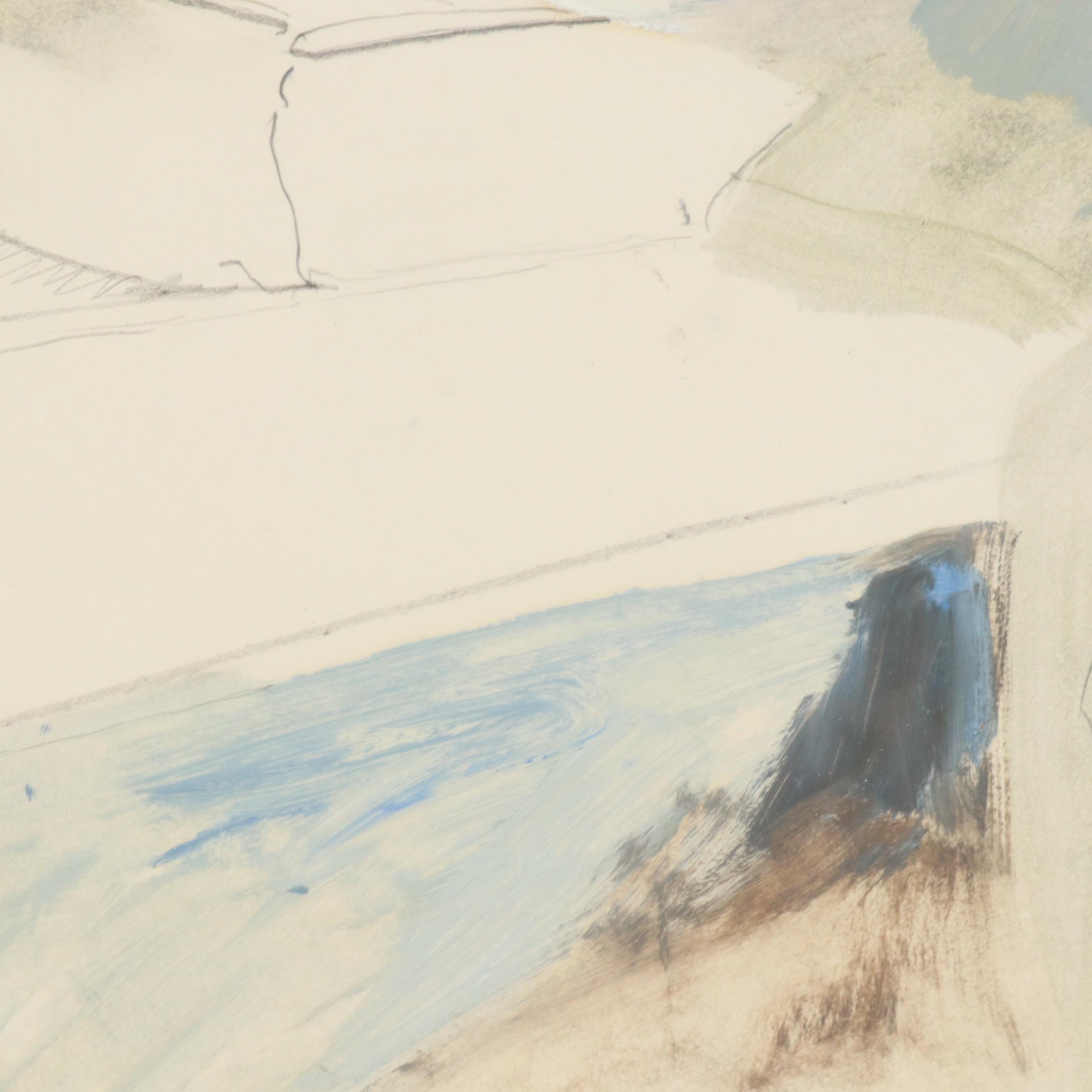 Modernist Mixed Media Painting of Reclining Figure