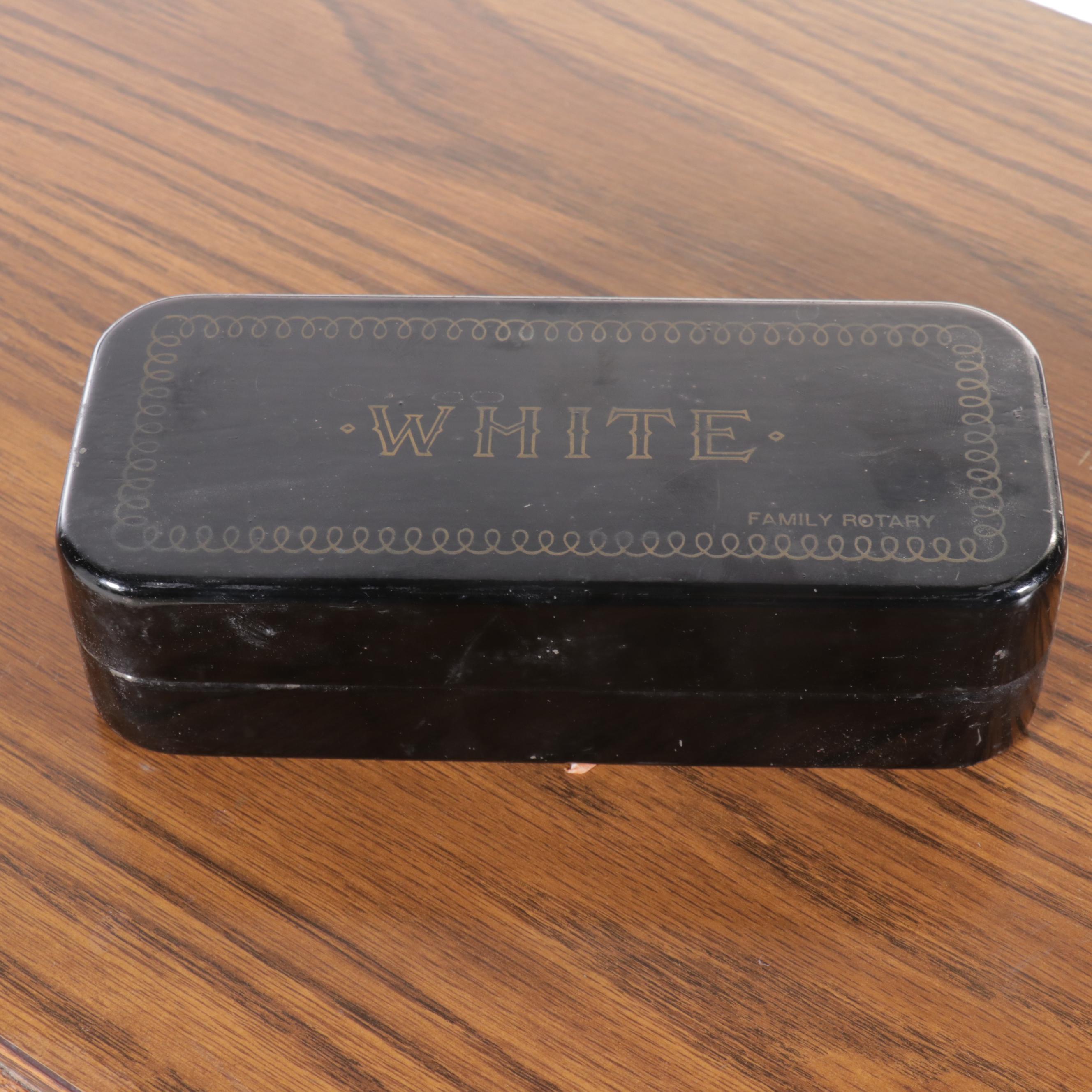 White Antique Treadle Sewing Machine with Oak Table