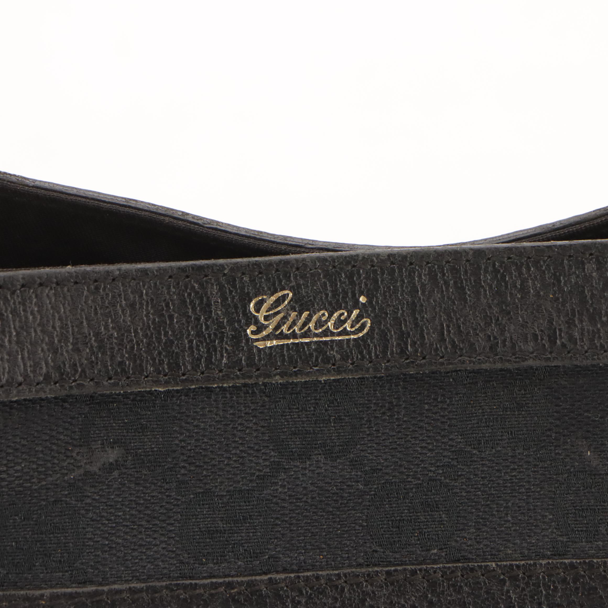 Gucci Abbey D-Ring Double Pocket Tote in Black GG Canvas and Leather Trim