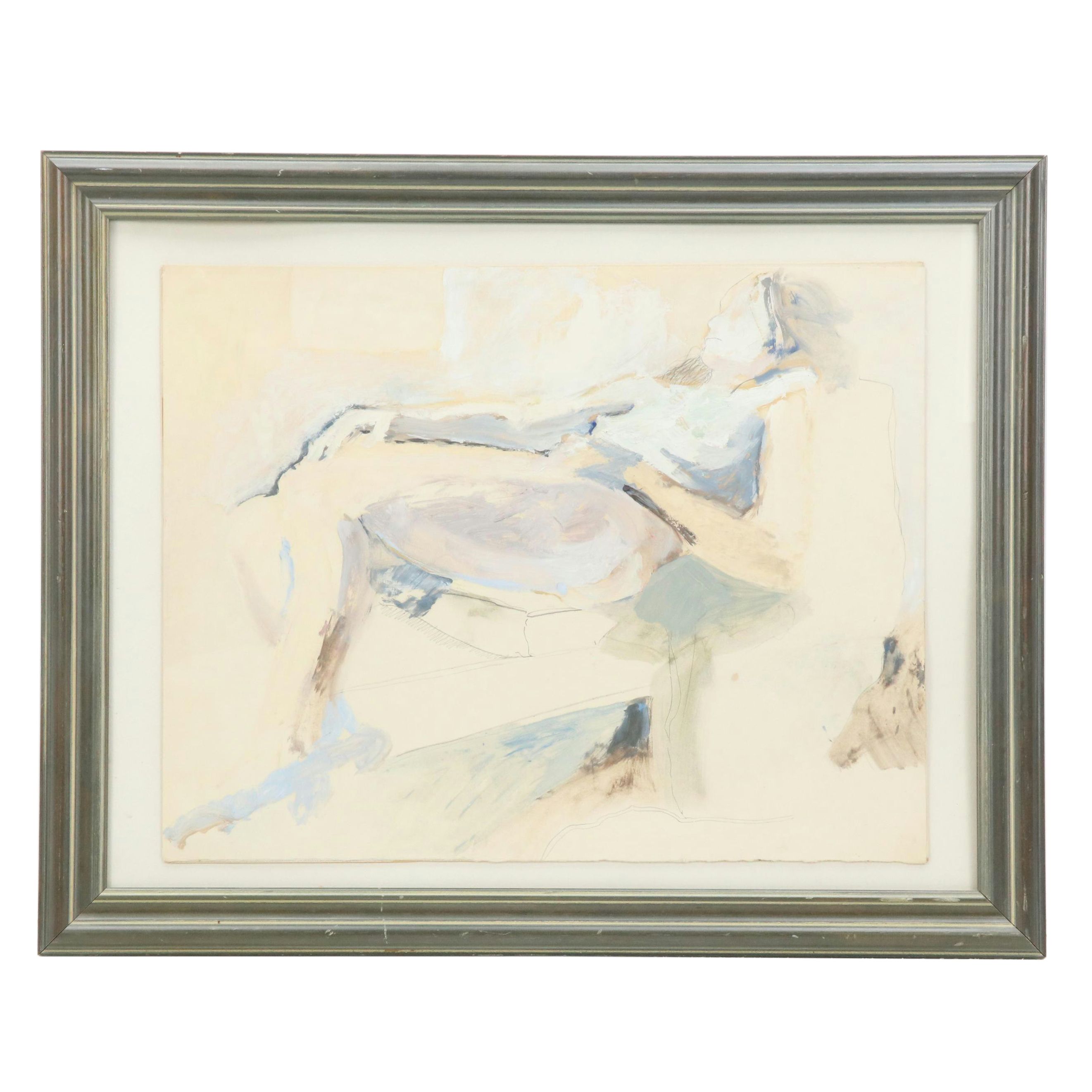 Modernist Mixed Media Painting of Reclining Figure
