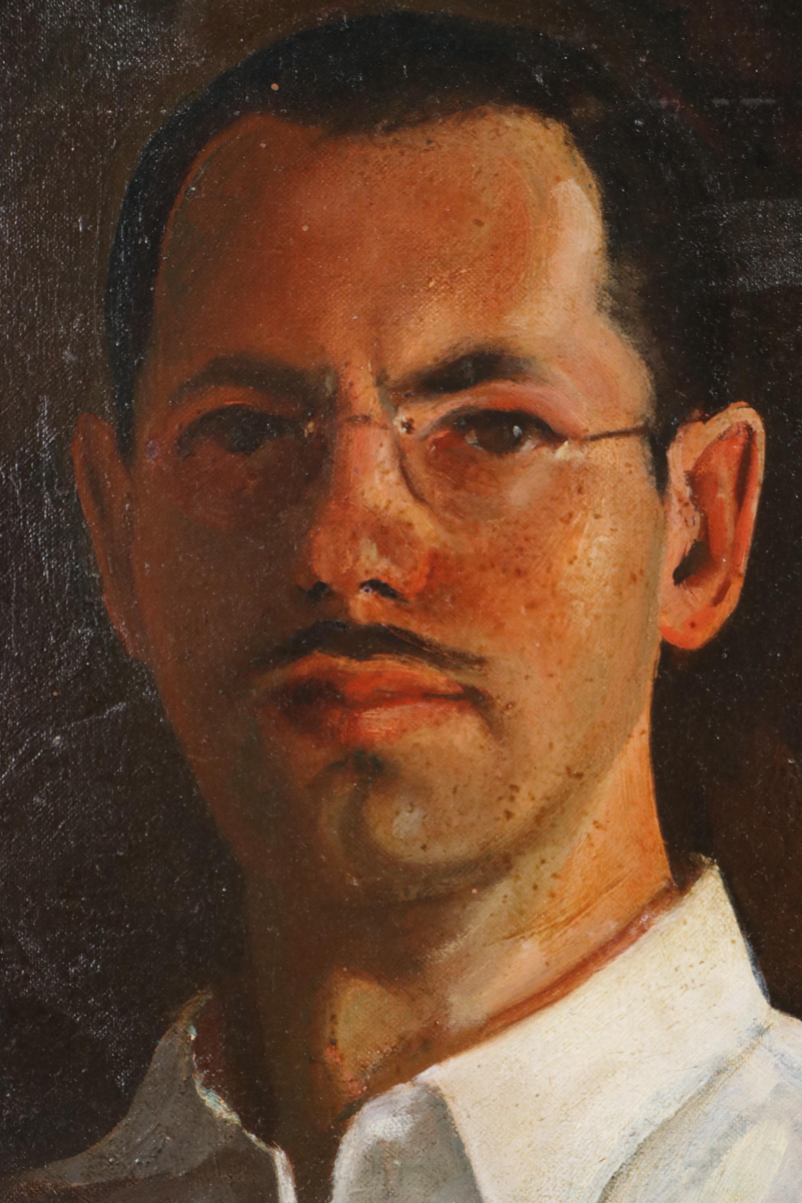 Oil Painting of Bespectacled Man's Self-Portrait