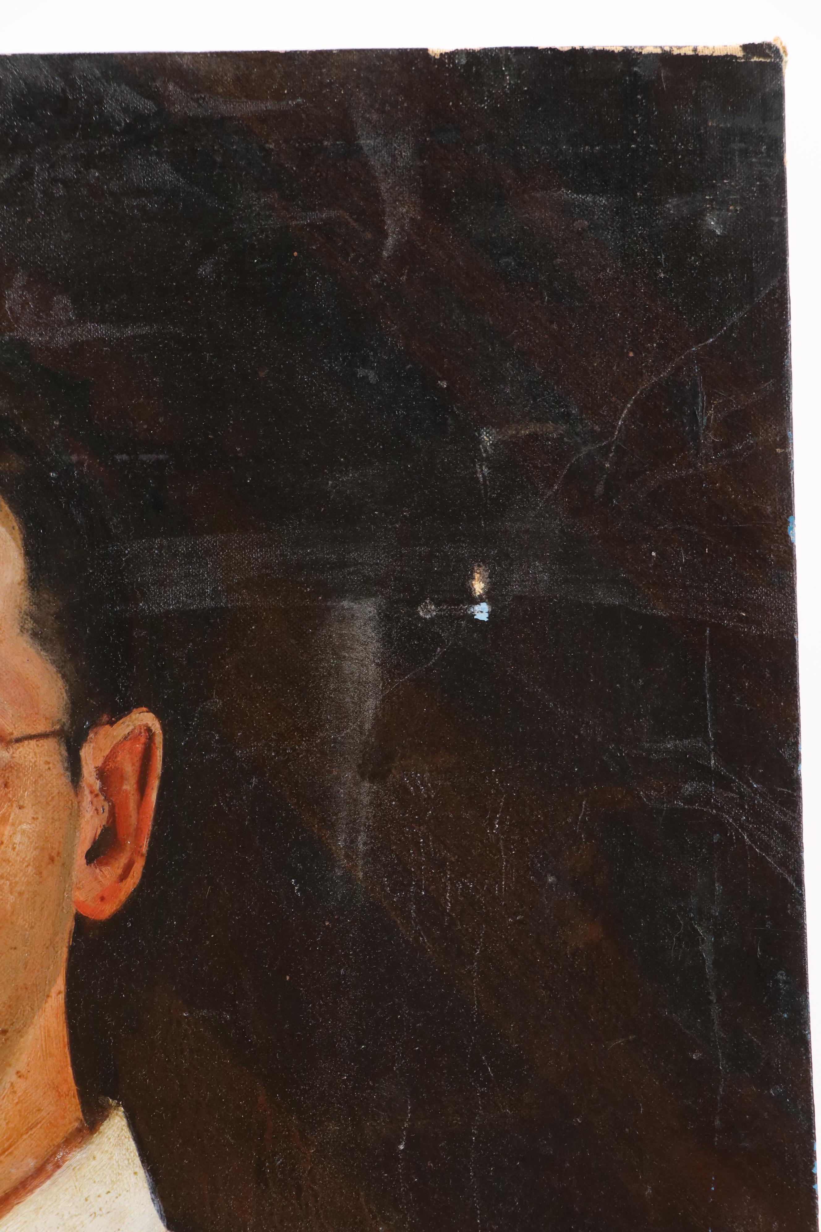 Oil Painting of Bespectacled Man's Self-Portrait