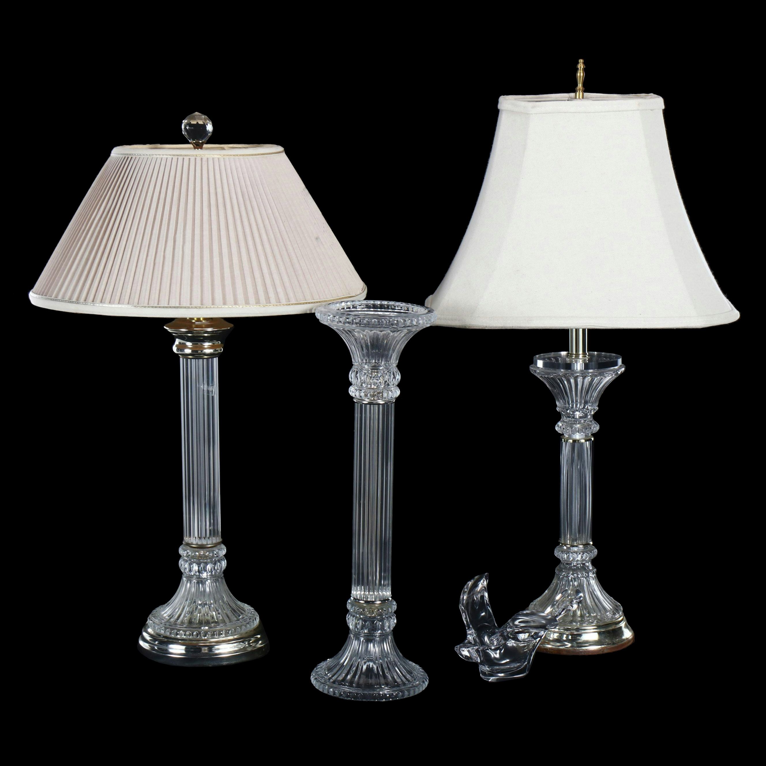 Glass Column Table Lamps, Column Candle Holder, and Glass Bird Bowl