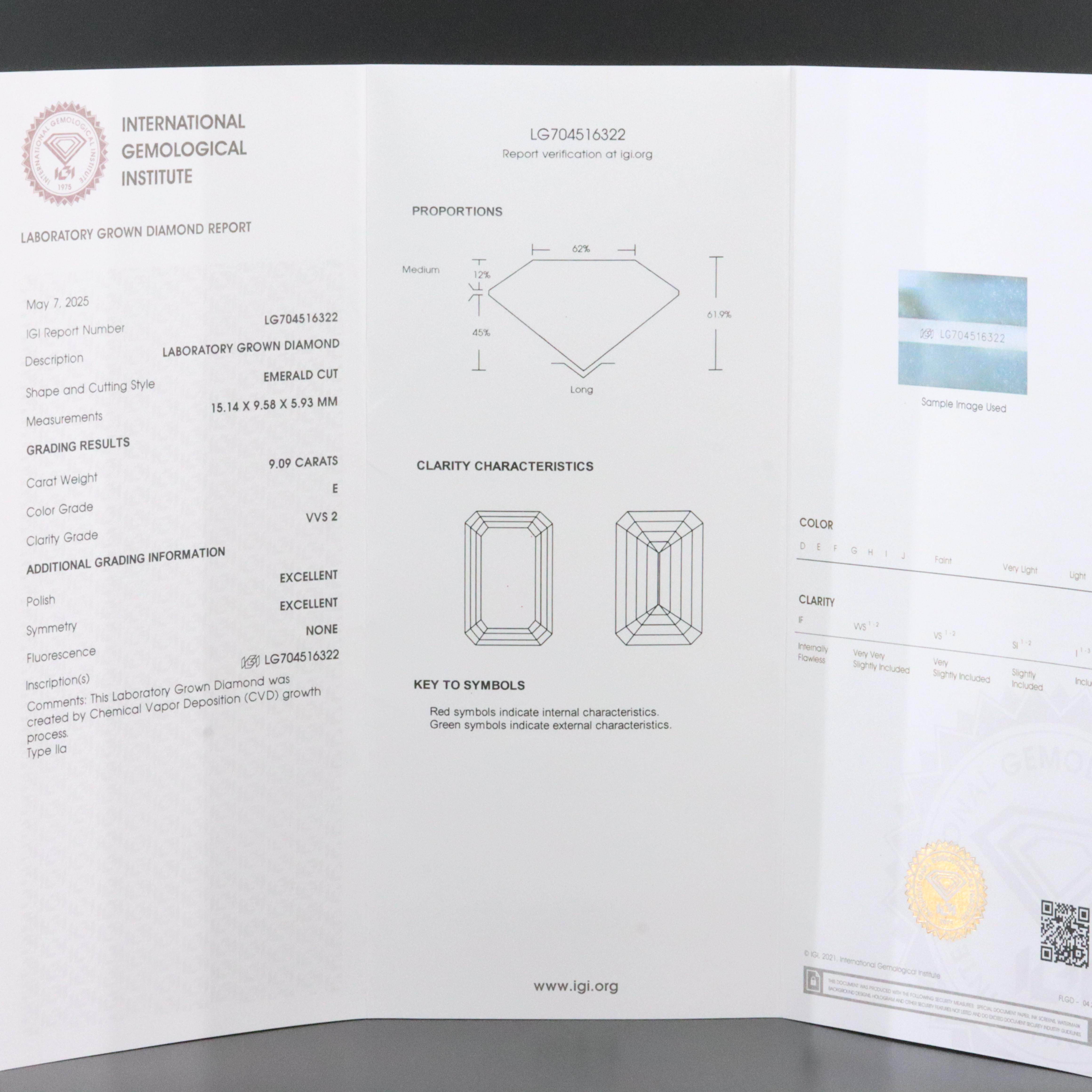 14K 9.09 CT Lab Grown Diamond Solitaire Ring with IGI Report