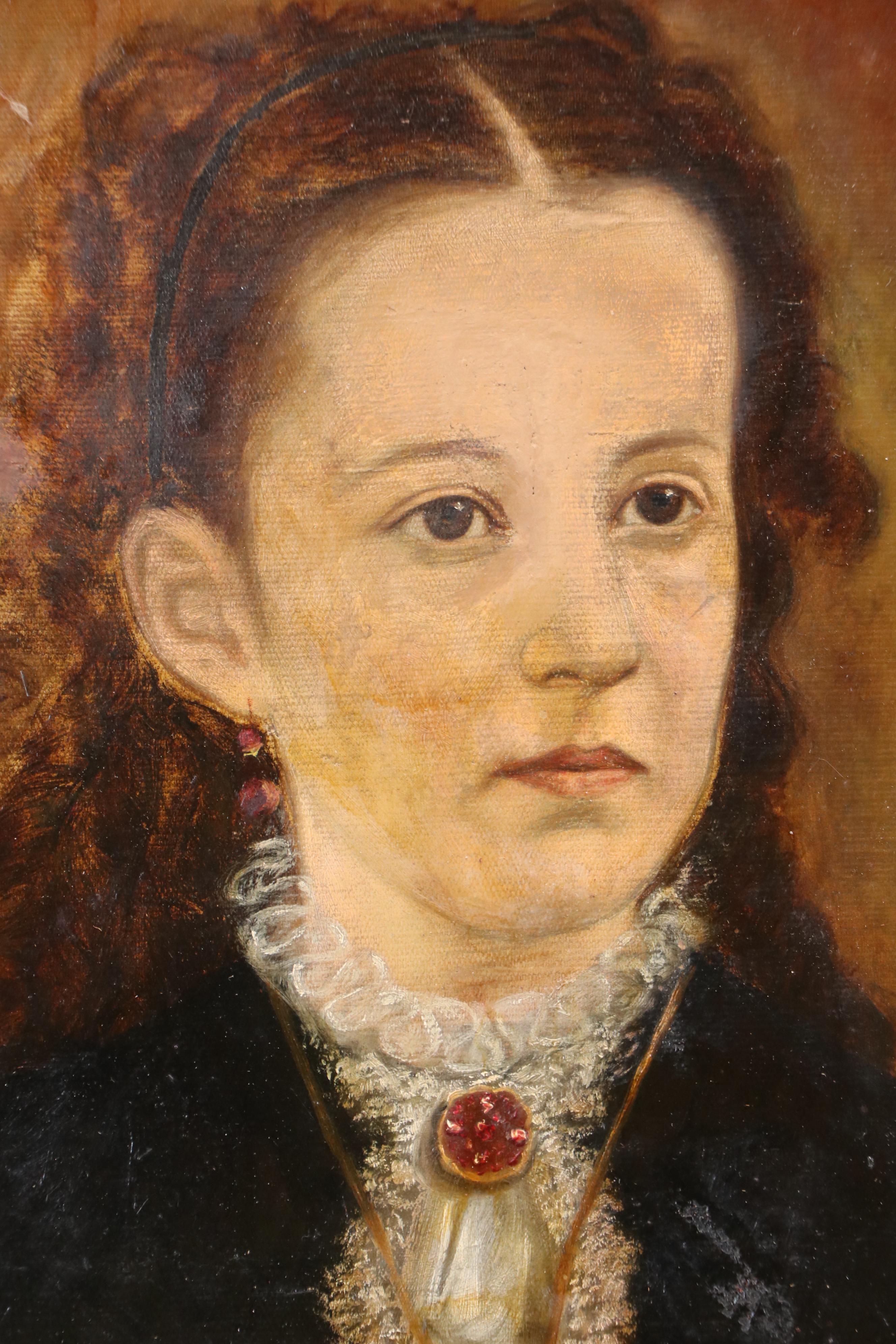 Antique Oil Portrait Painting of Girl, Circa 1900