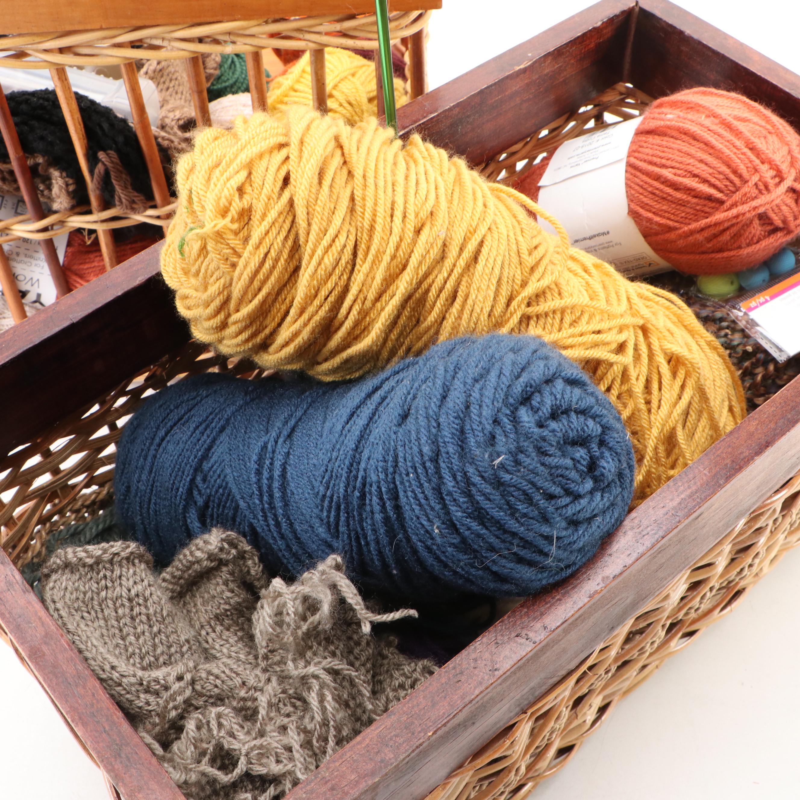 Premier with Other Yarn, Knitting Needles and Baskets