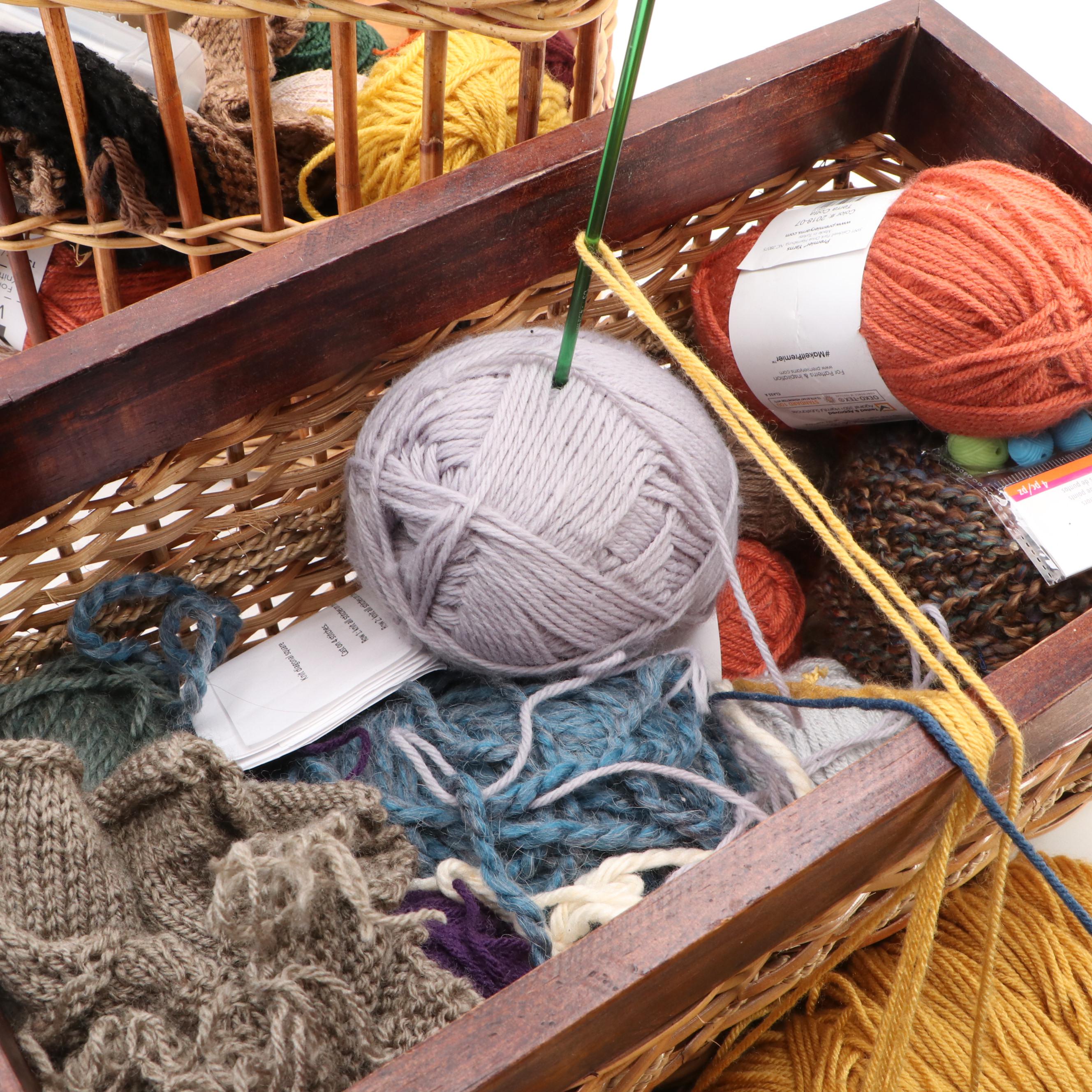 Premier with Other Yarn, Knitting Needles and Baskets