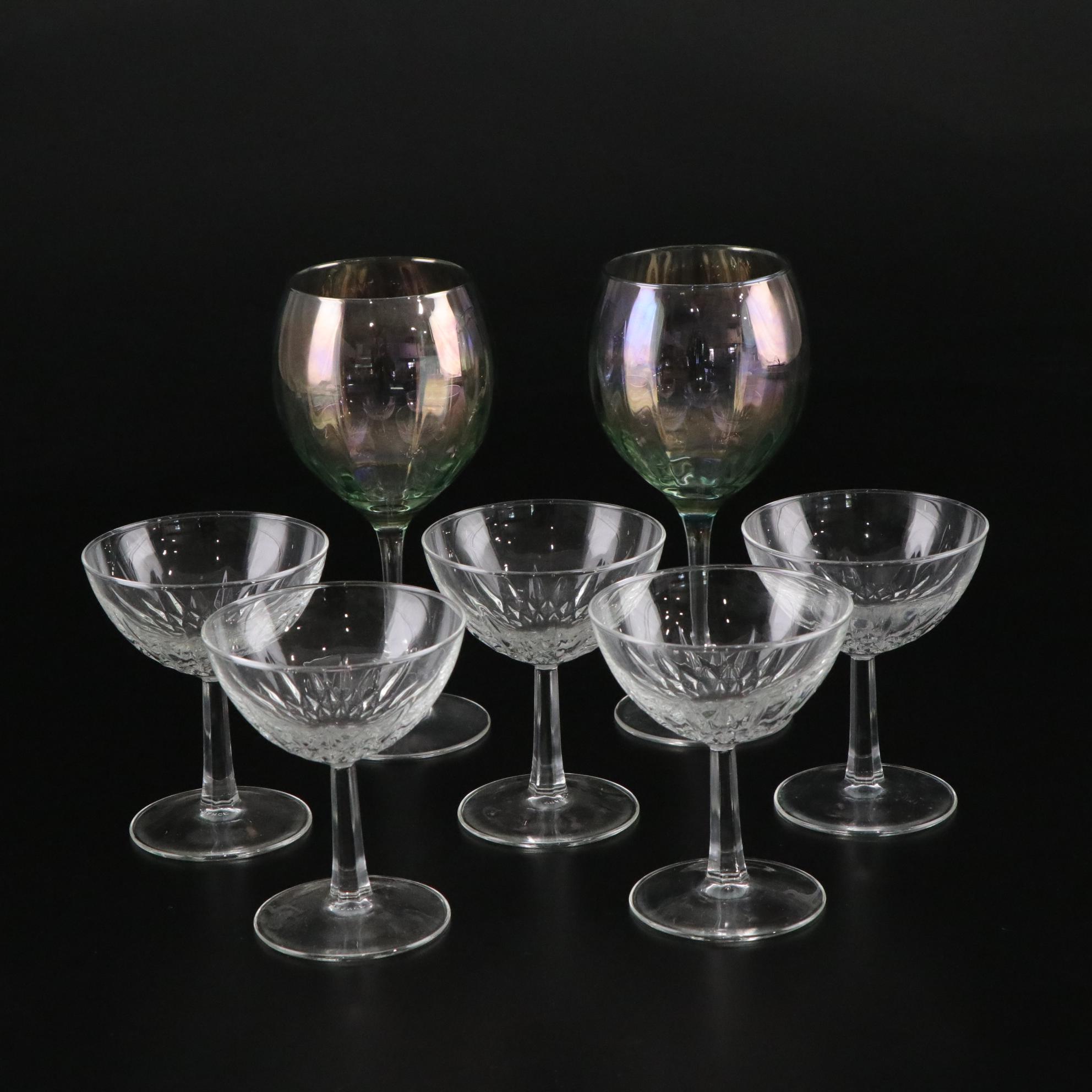 Cristal d'Arques-Durand "Diamante" Sherbet Glasses with Luminarc Wine Glasses