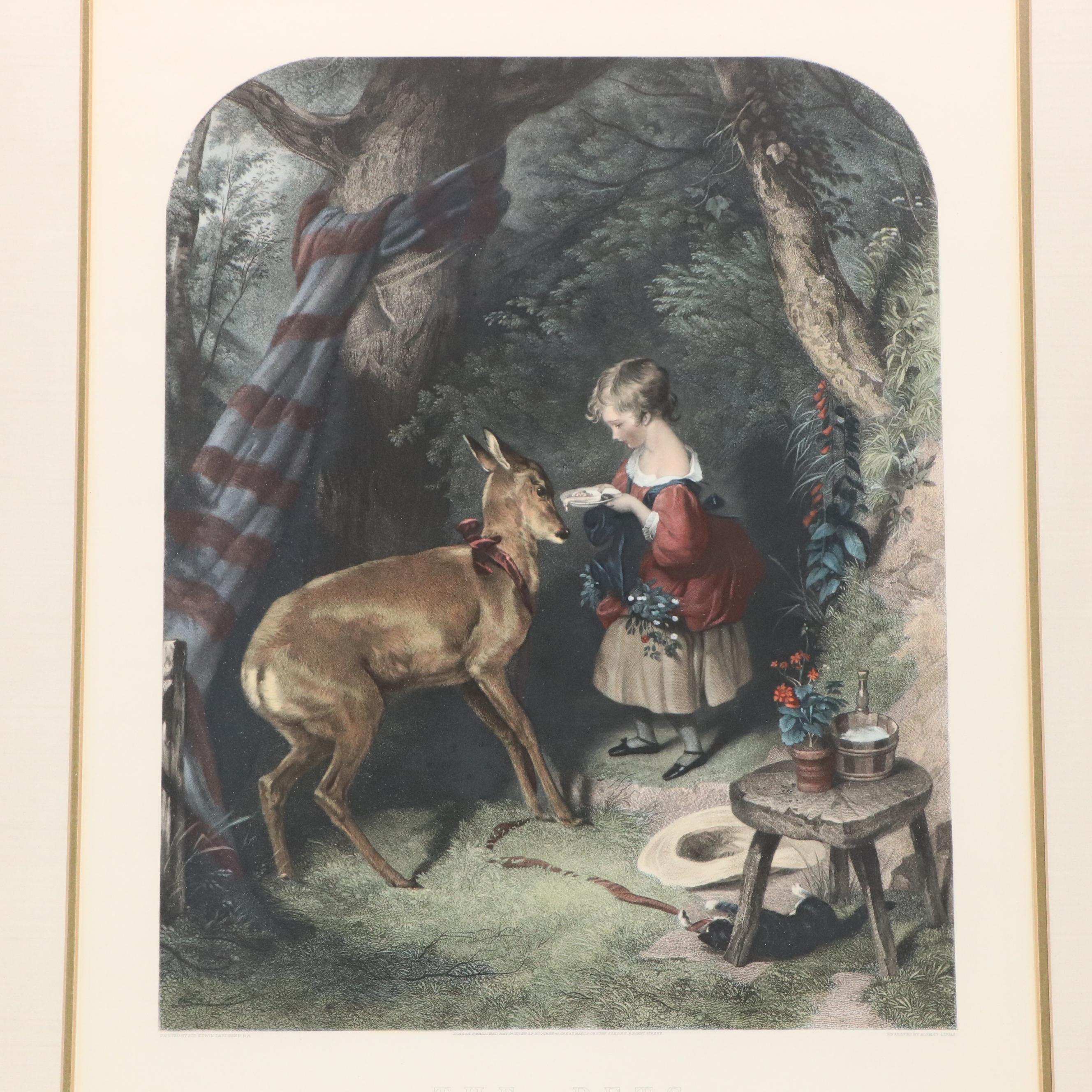 Hand-Colored Engraving After Sir Edwin Landseer "The Pets," 1877