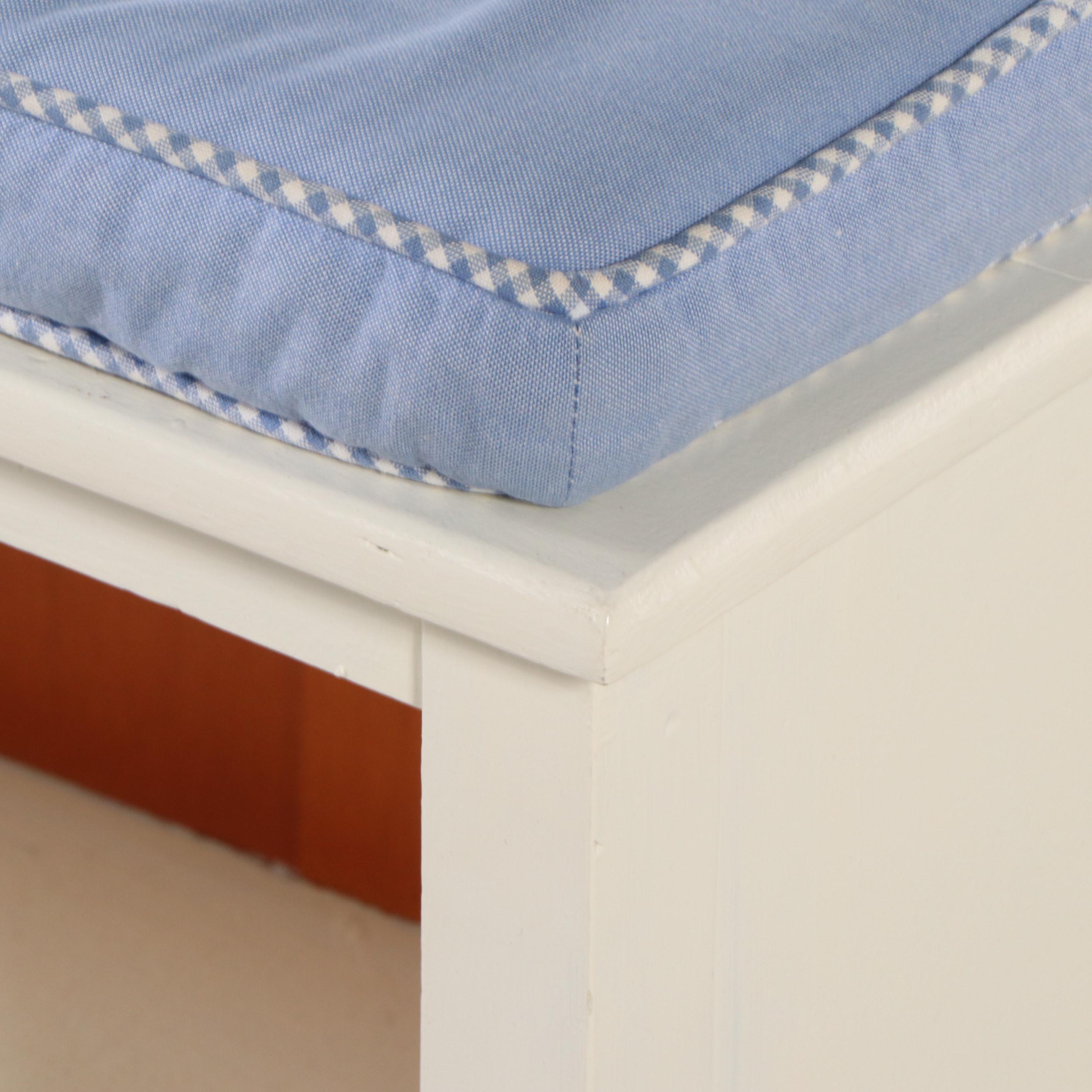 Contemporary White Painted Wood Bench with Cushion