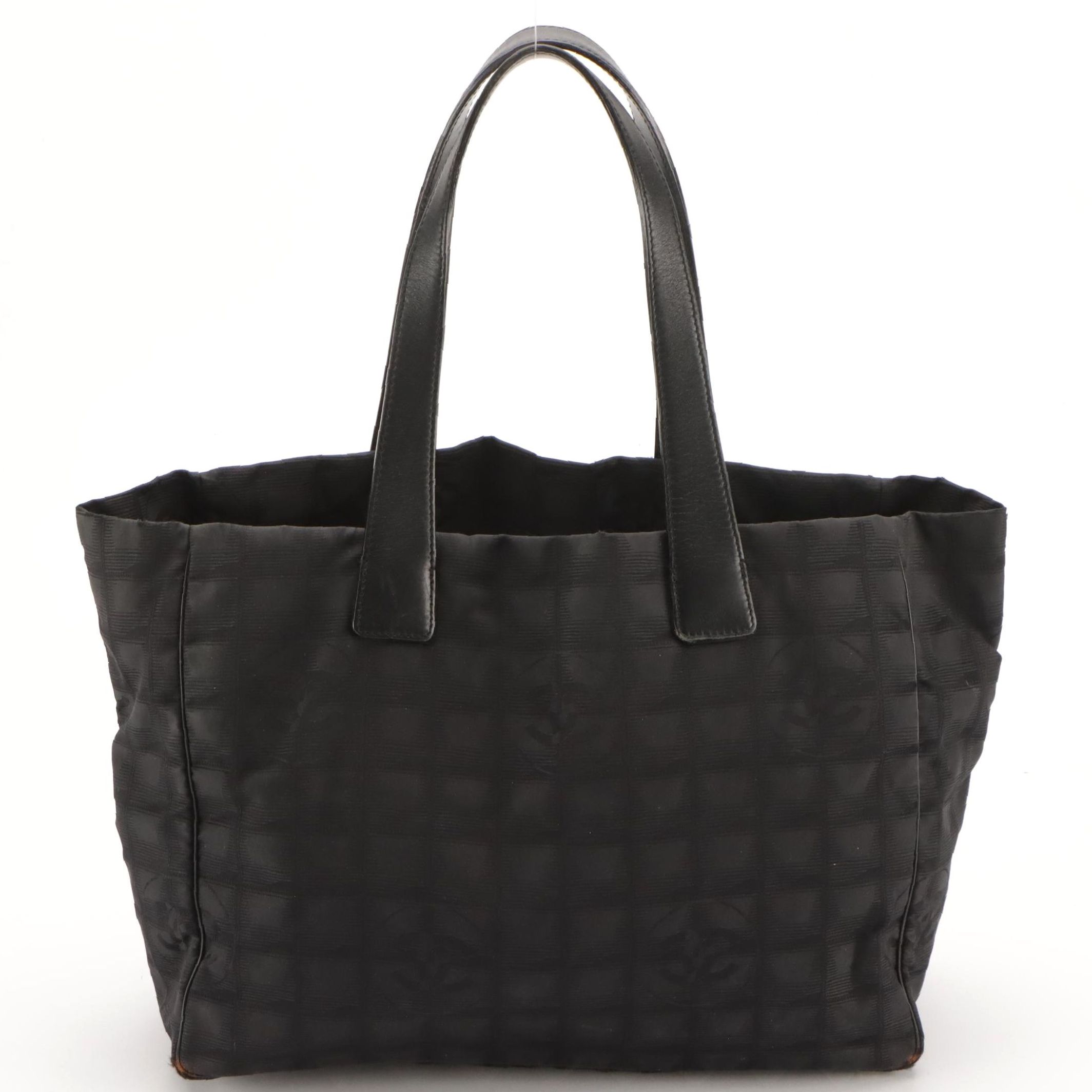 Chanel Travel Ligne Shoulder Tote in Black CC Nylon Jacquard with Leather Trim