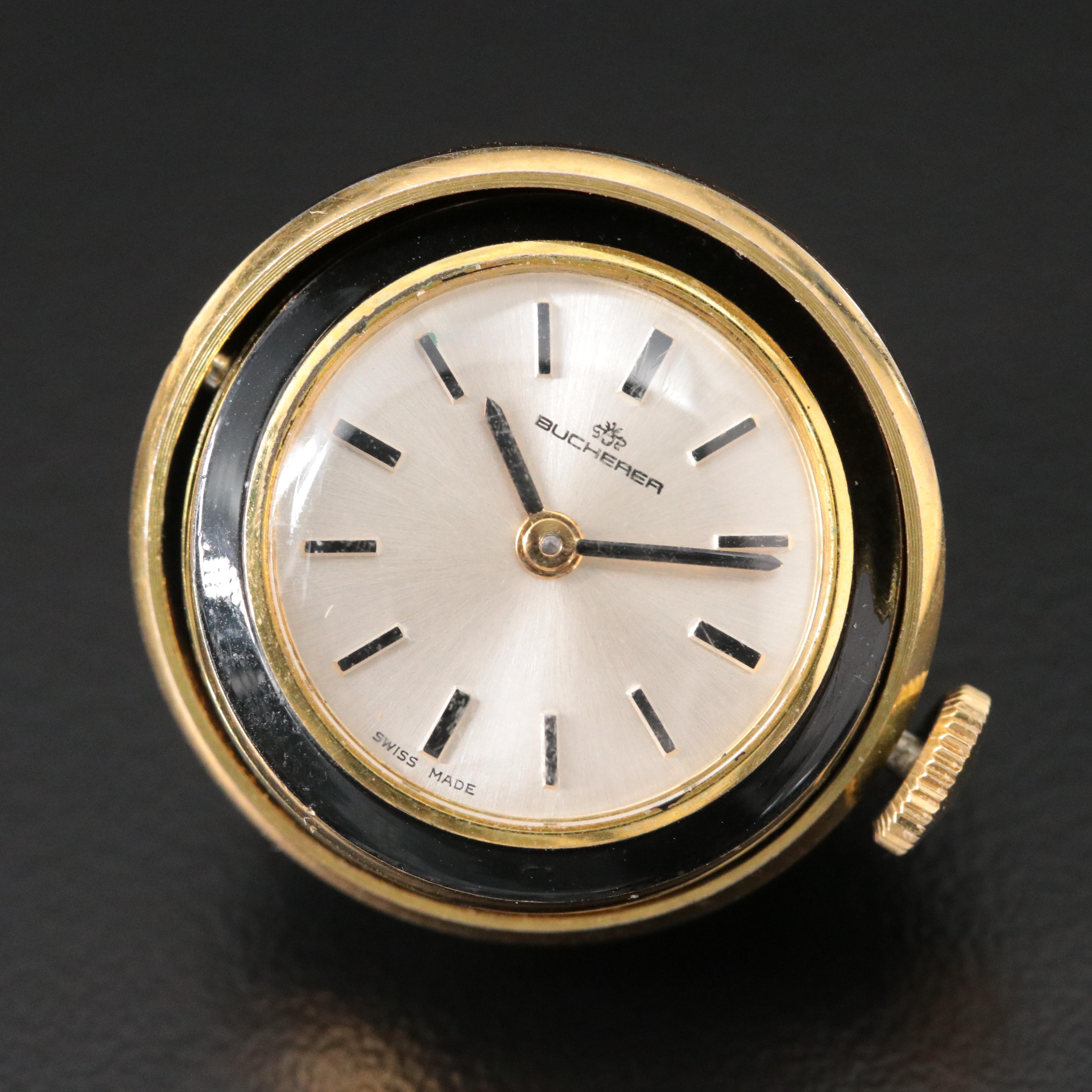 Bucherer Black Enamel Floral Design Ball Pendant Watch