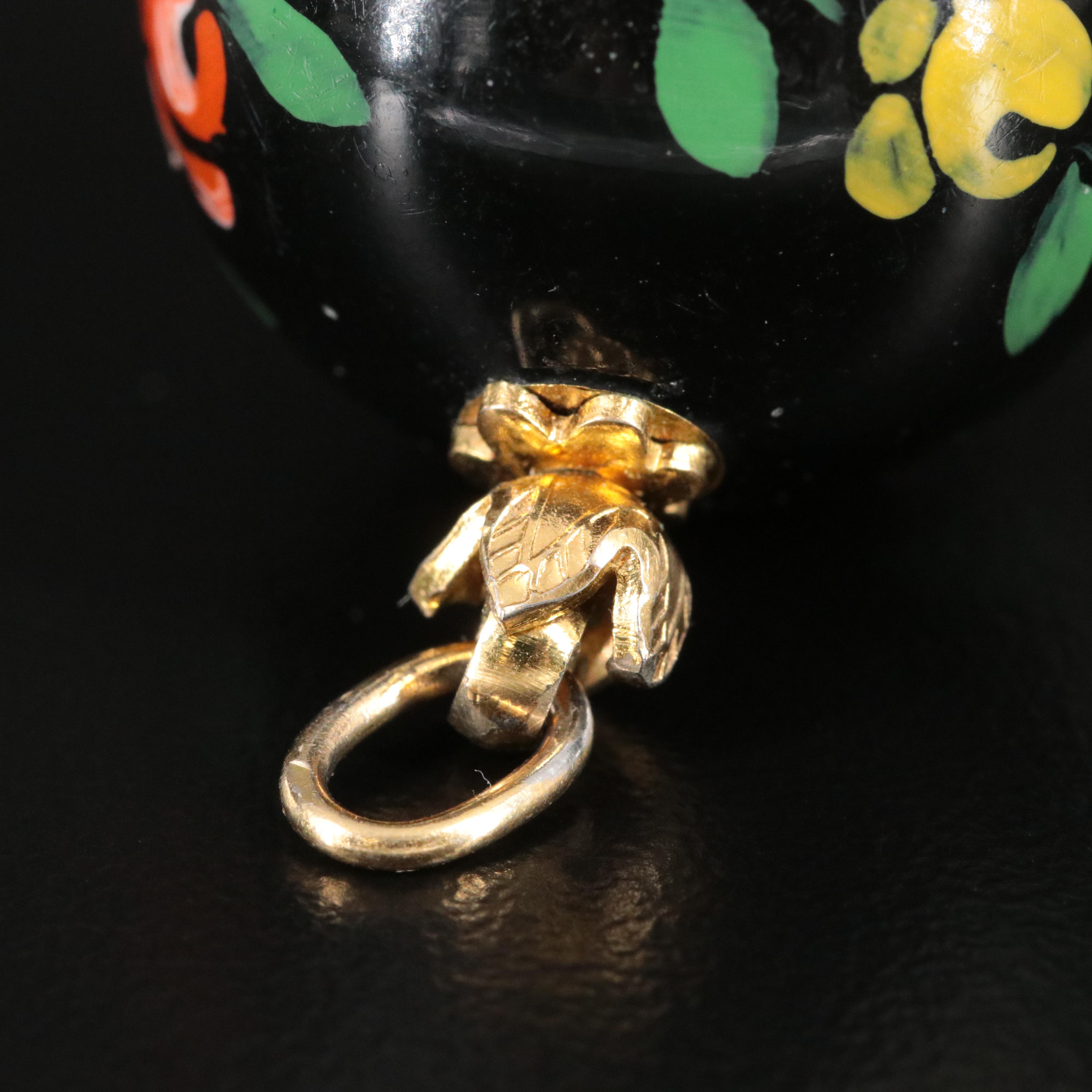 Bucherer Black Enamel Floral Design Ball Pendant Watch