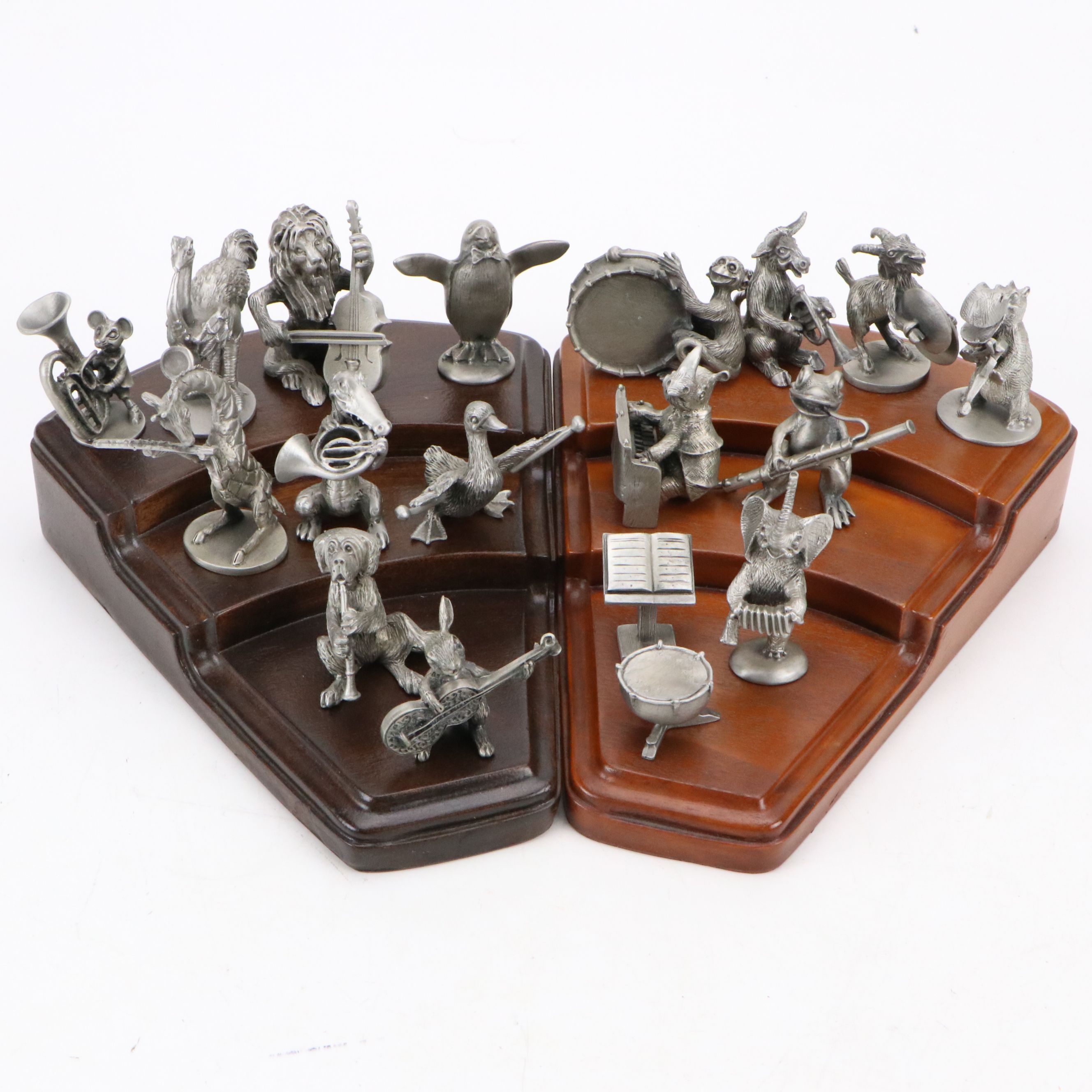 Hudson Pewter Animal Orchestra with Wood Risers