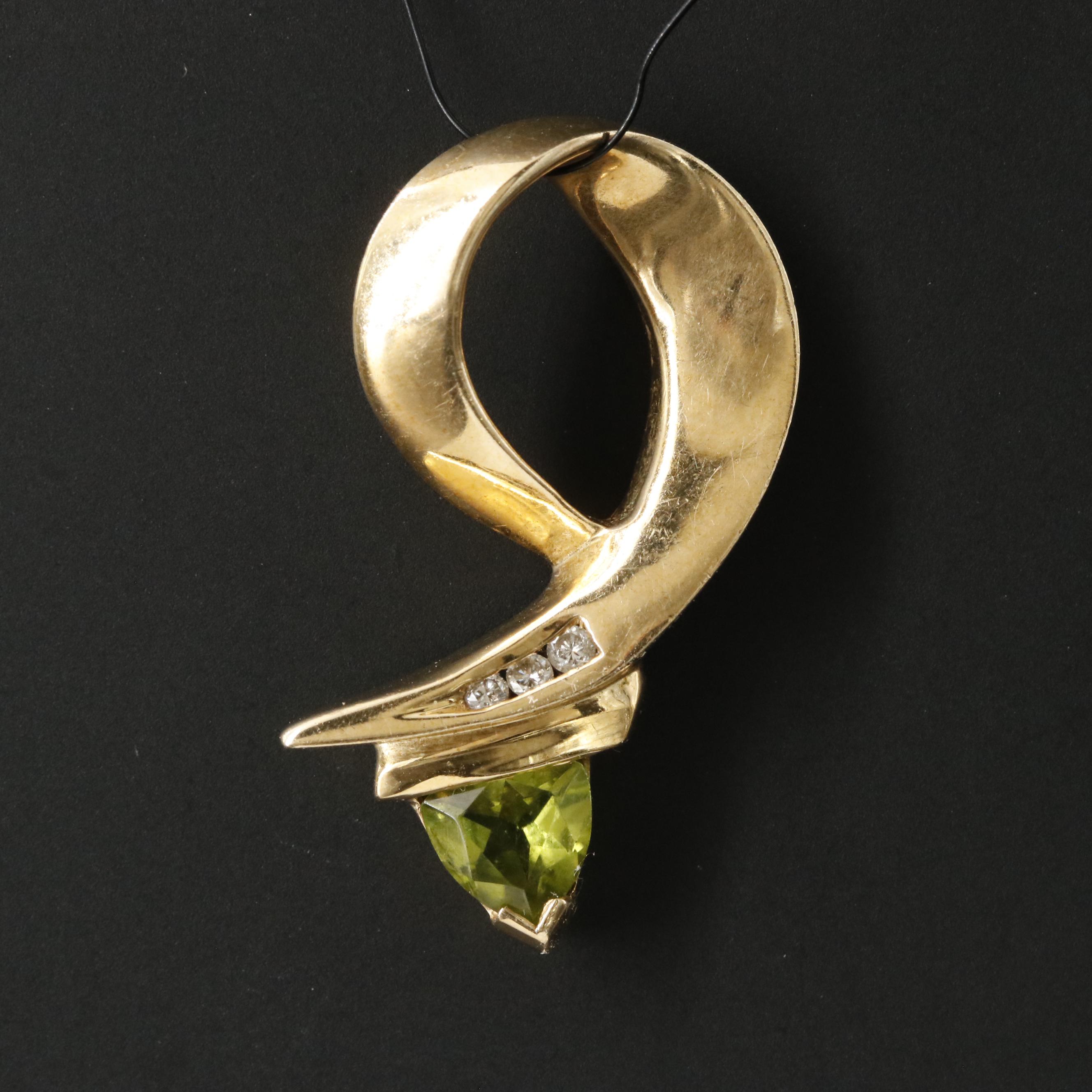14K Peridot and Diamond Pendant Slide