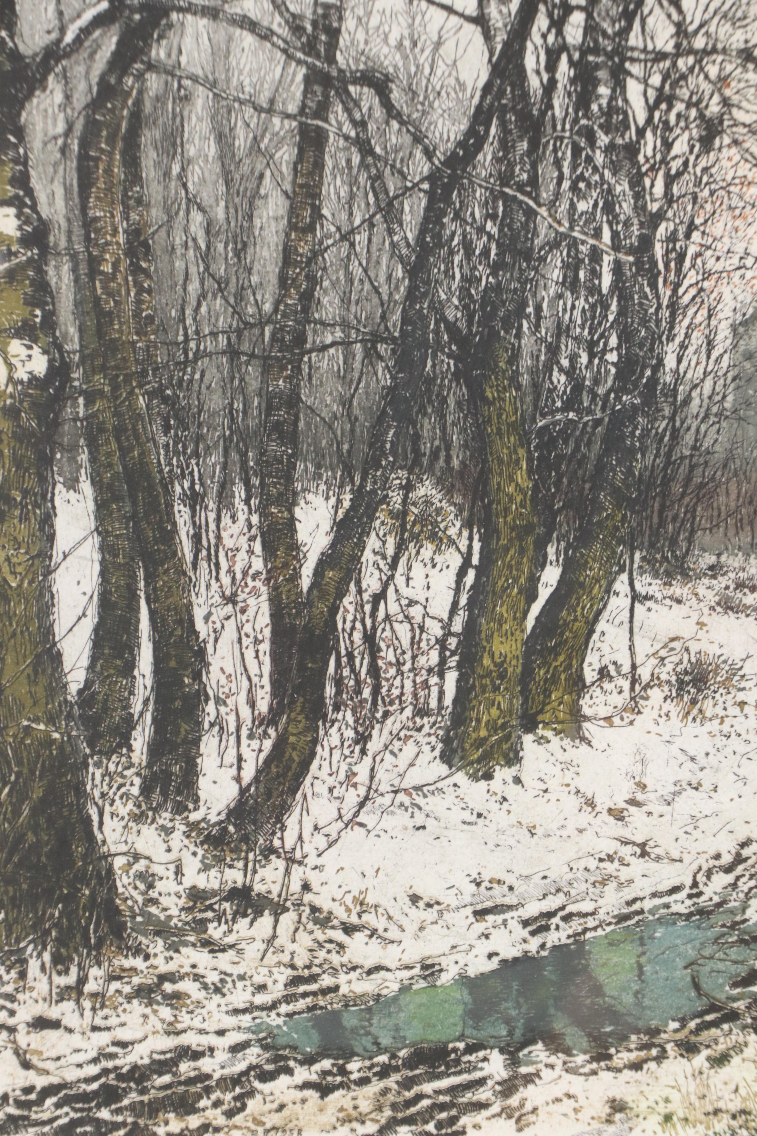 Luigi Kasimir Aquatint Etching "Reisigsammlerin vor dem Stift Klosterneuburg"