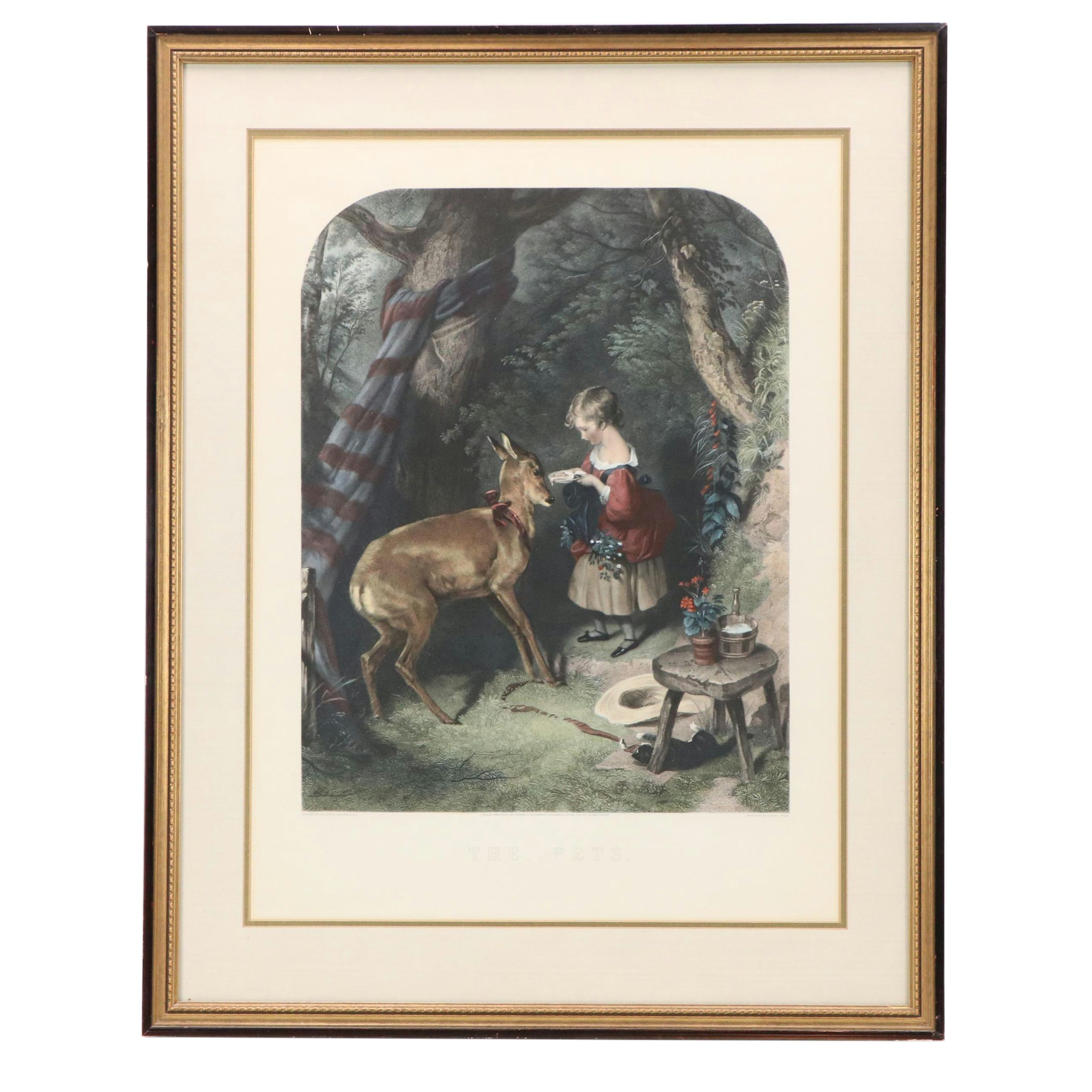 Hand-Colored Engraving After Sir Edwin Landseer "The Pets," 1877