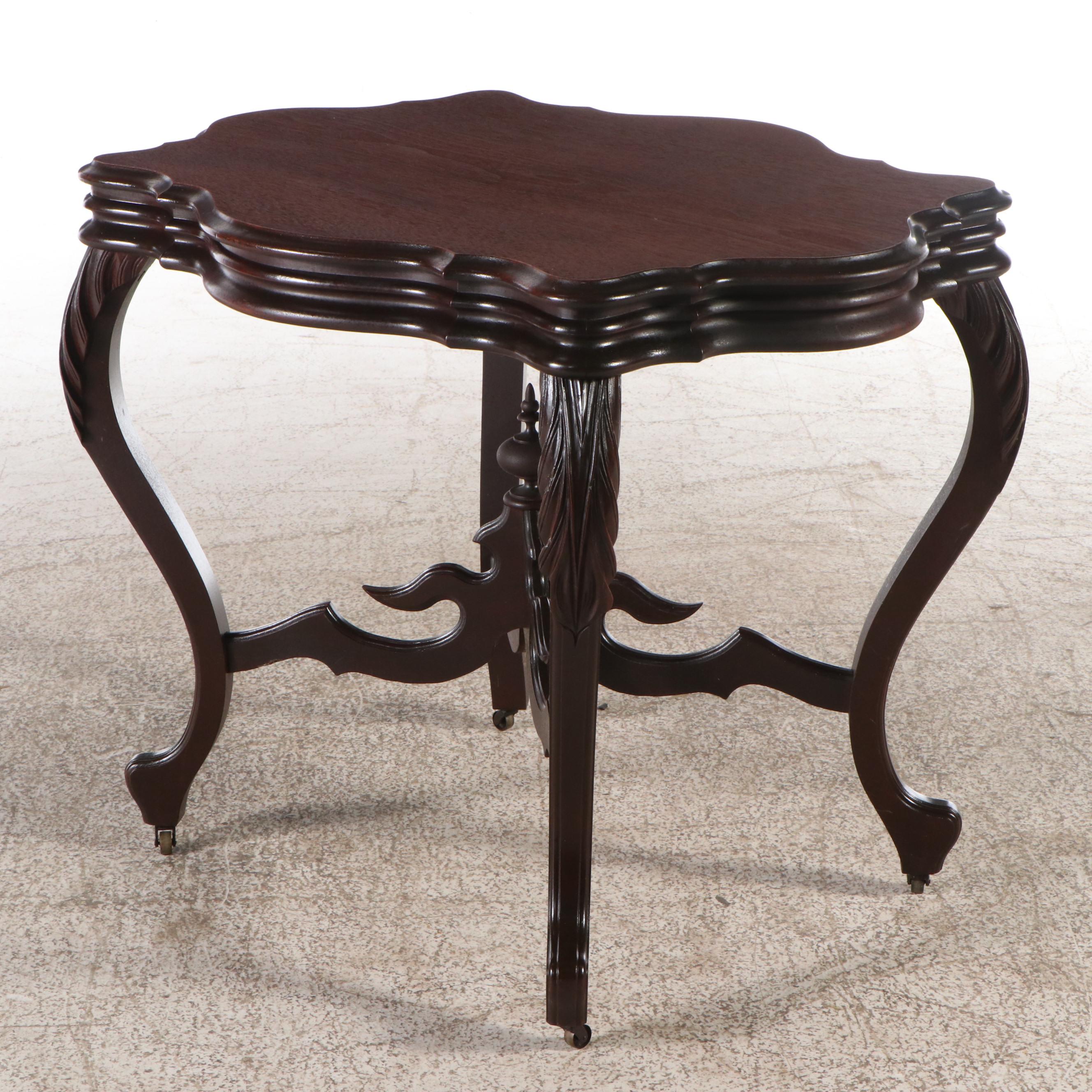 Victorian Style Mahogany Finish Carved Wood Center Hall Table