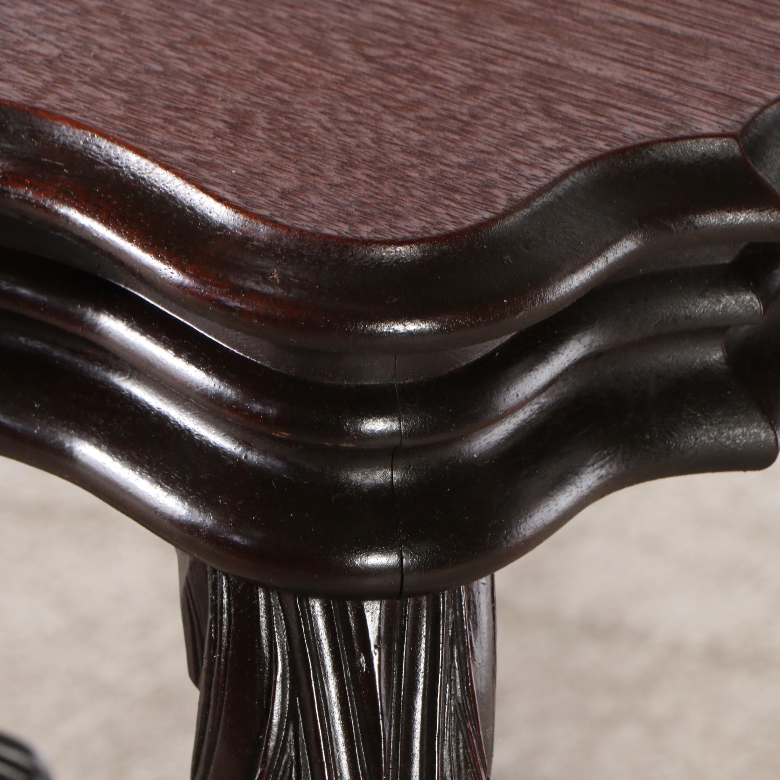 Victorian Style Mahogany Finish Carved Wood Center Hall Table