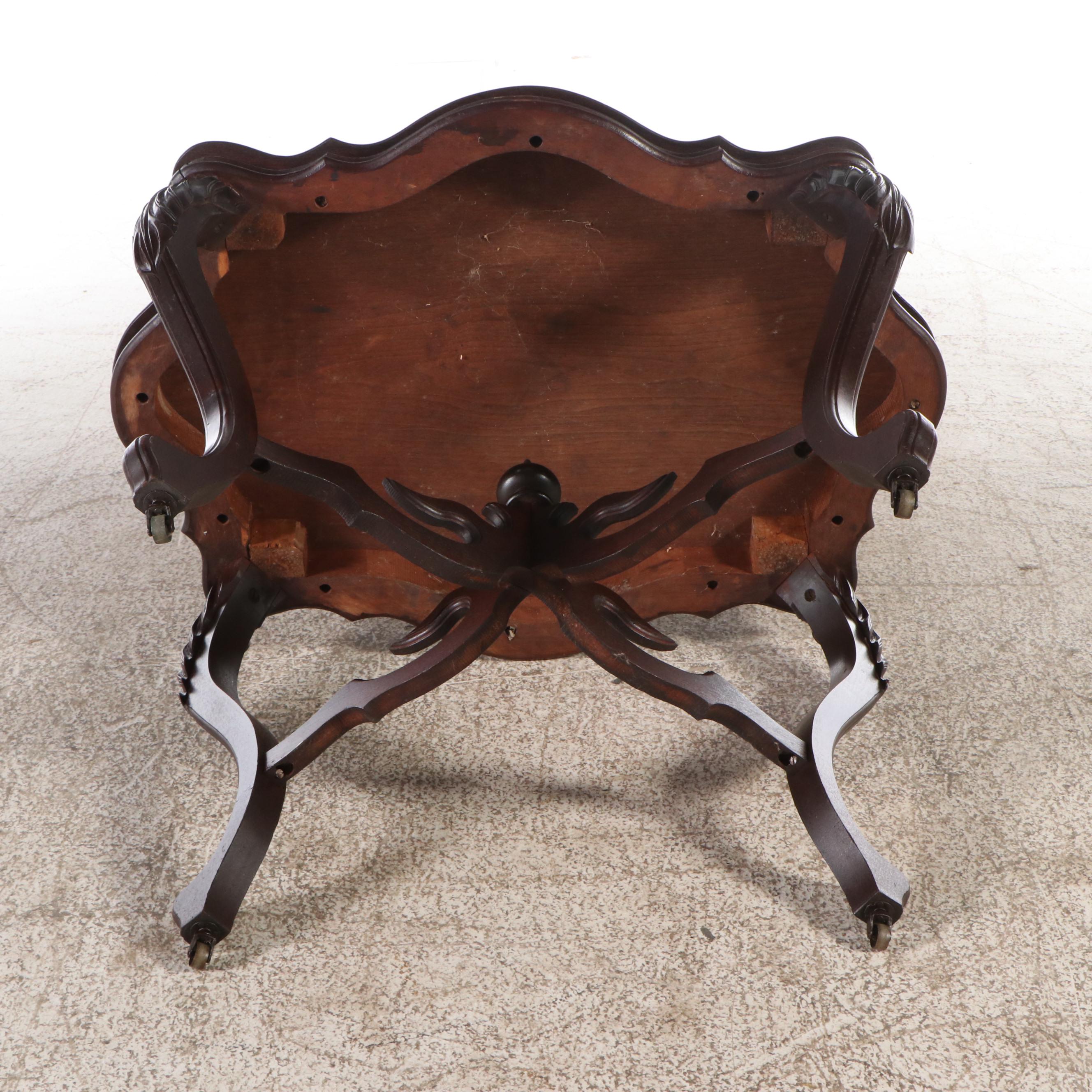 Victorian Style Mahogany Finish Carved Wood Center Hall Table