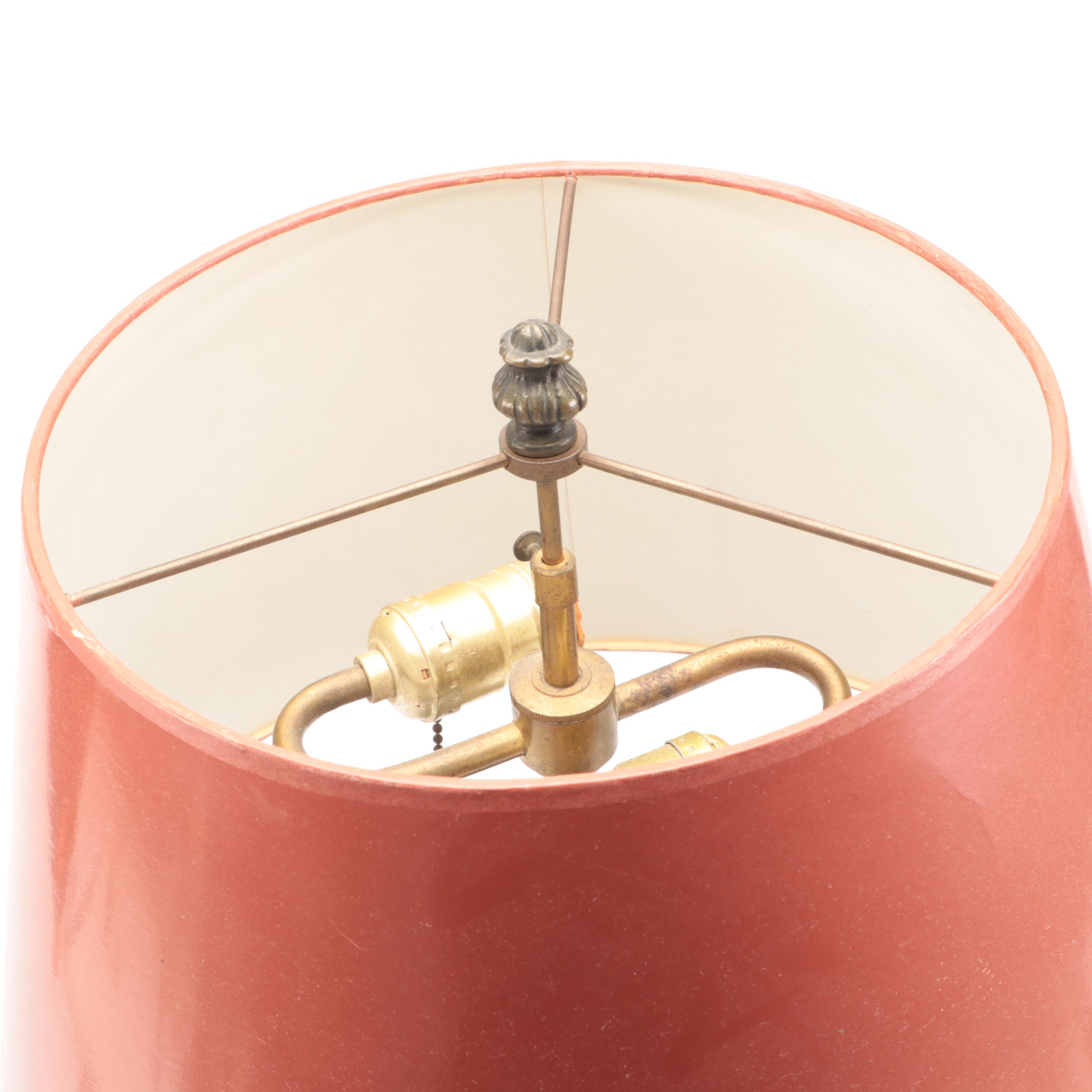 Cast Metal Lotus Plant with Buds and Leaves Table Lamp, Glossy Paper Shade