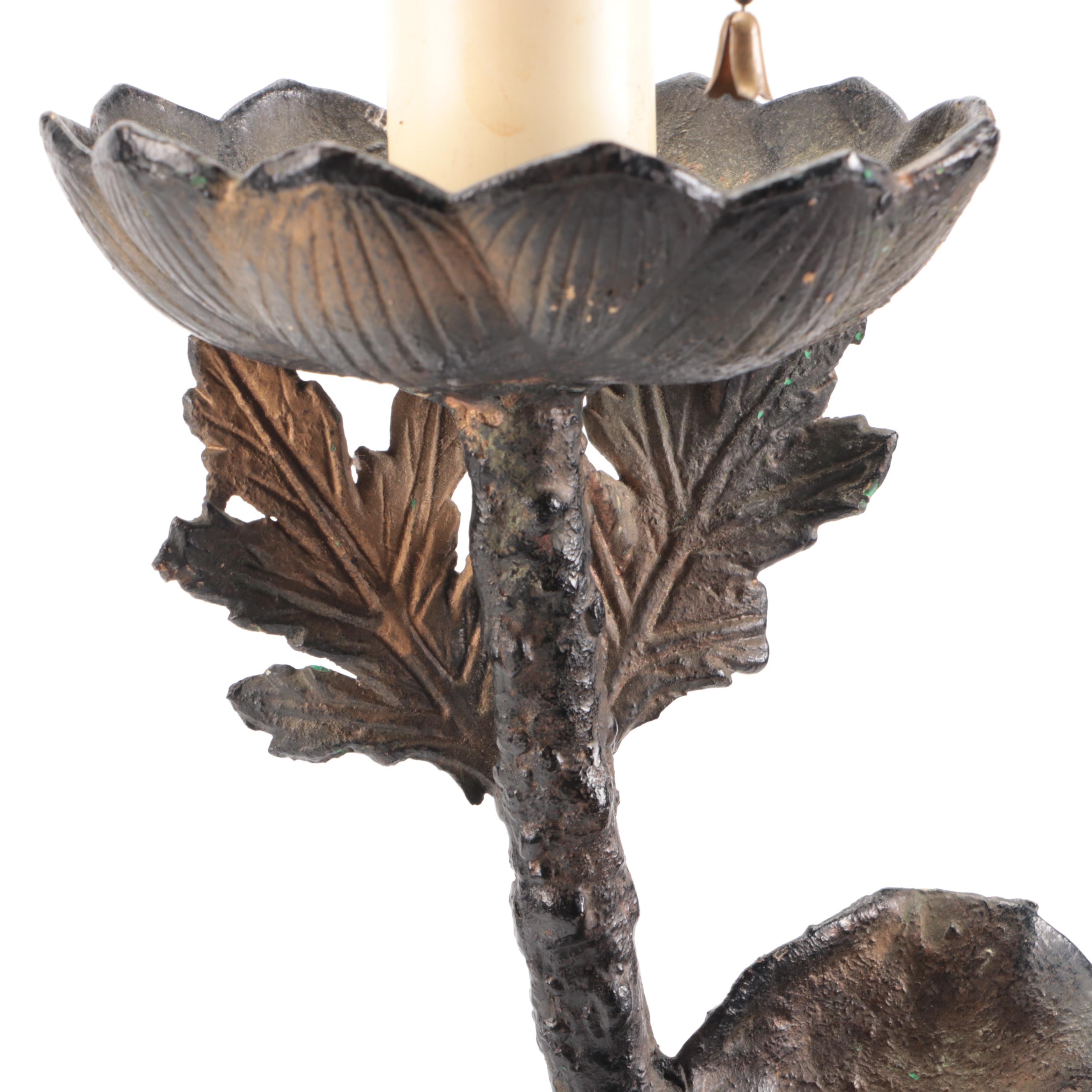 Cast Metal Lotus Plant with Buds and Leaves Table Lamp, Glossy Paper Shade