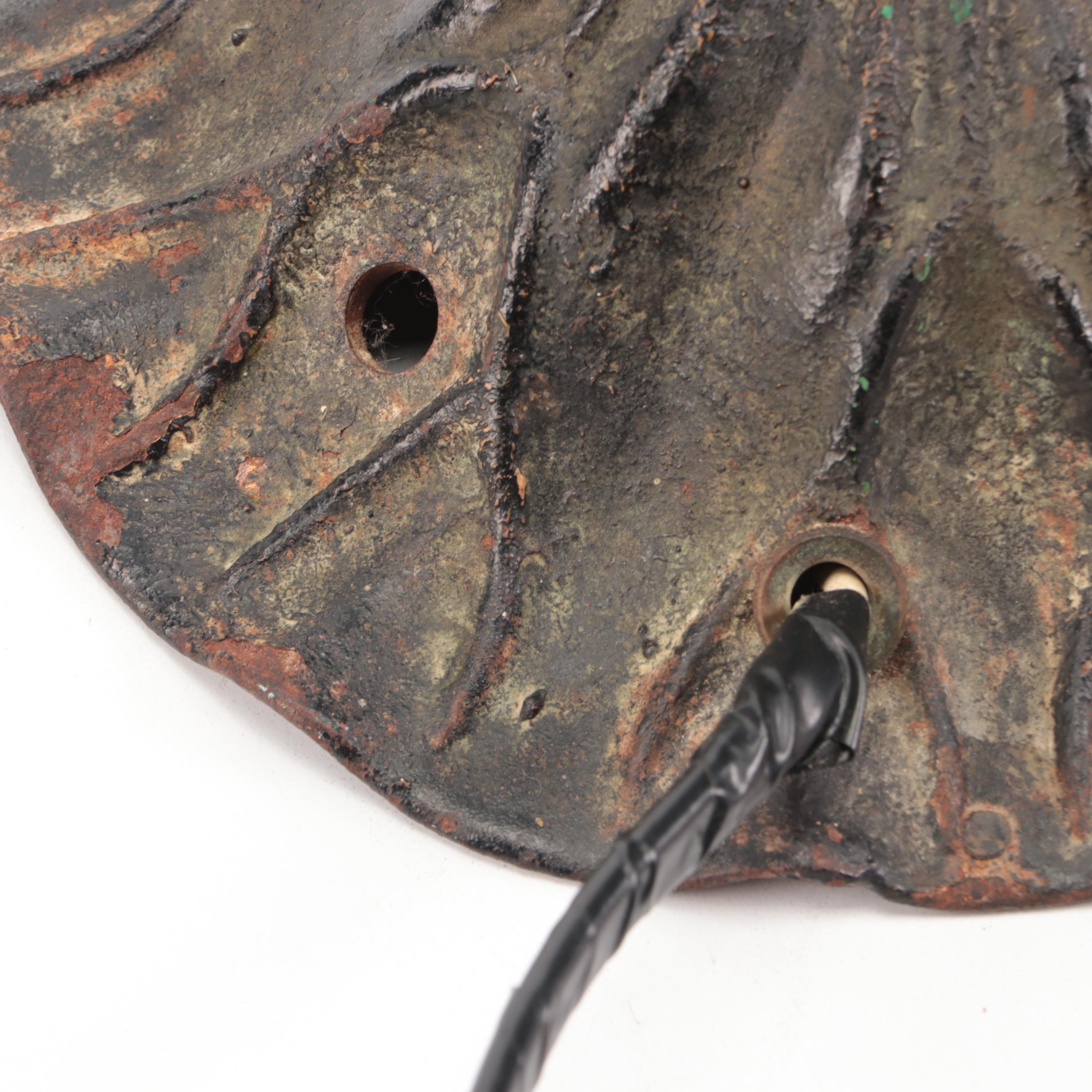 Cast Metal Lotus Plant with Buds and Leaves Table Lamp, Glossy Paper Shade