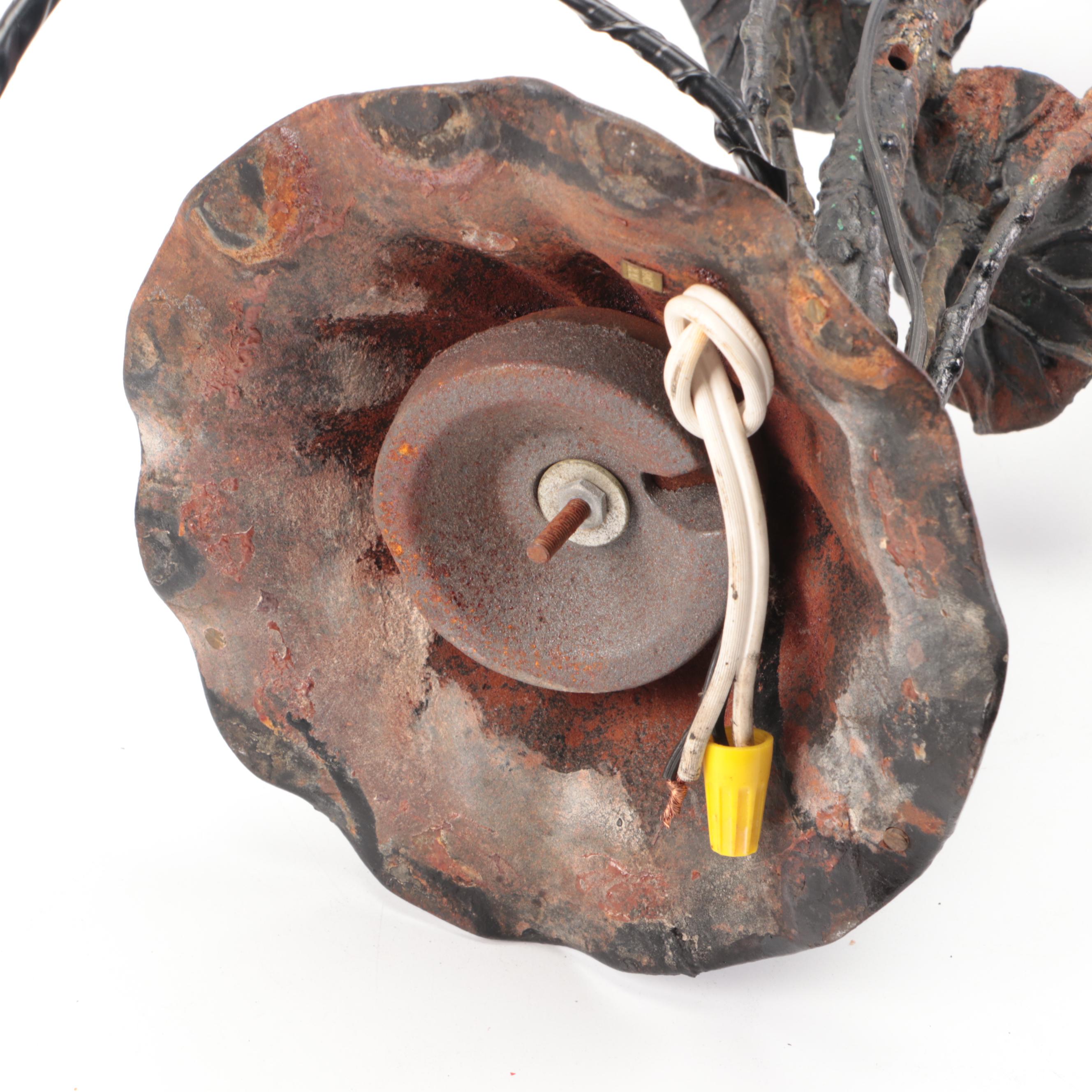 Cast Metal Lotus Plant with Buds and Leaves Table Lamp, Glossy Paper Shade