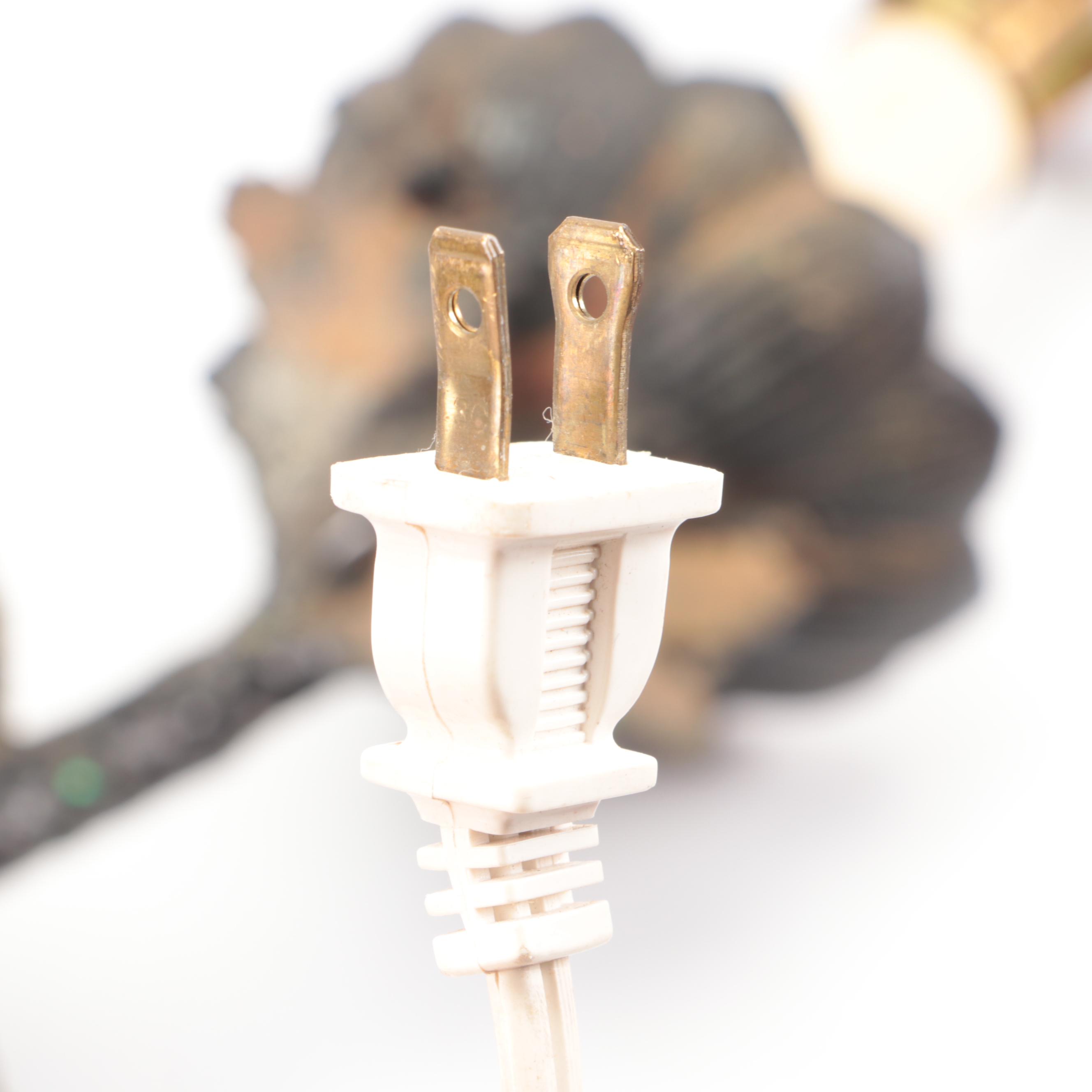 Cast Metal Lotus Plant with Buds and Leaves Table Lamp, Glossy Paper Shade