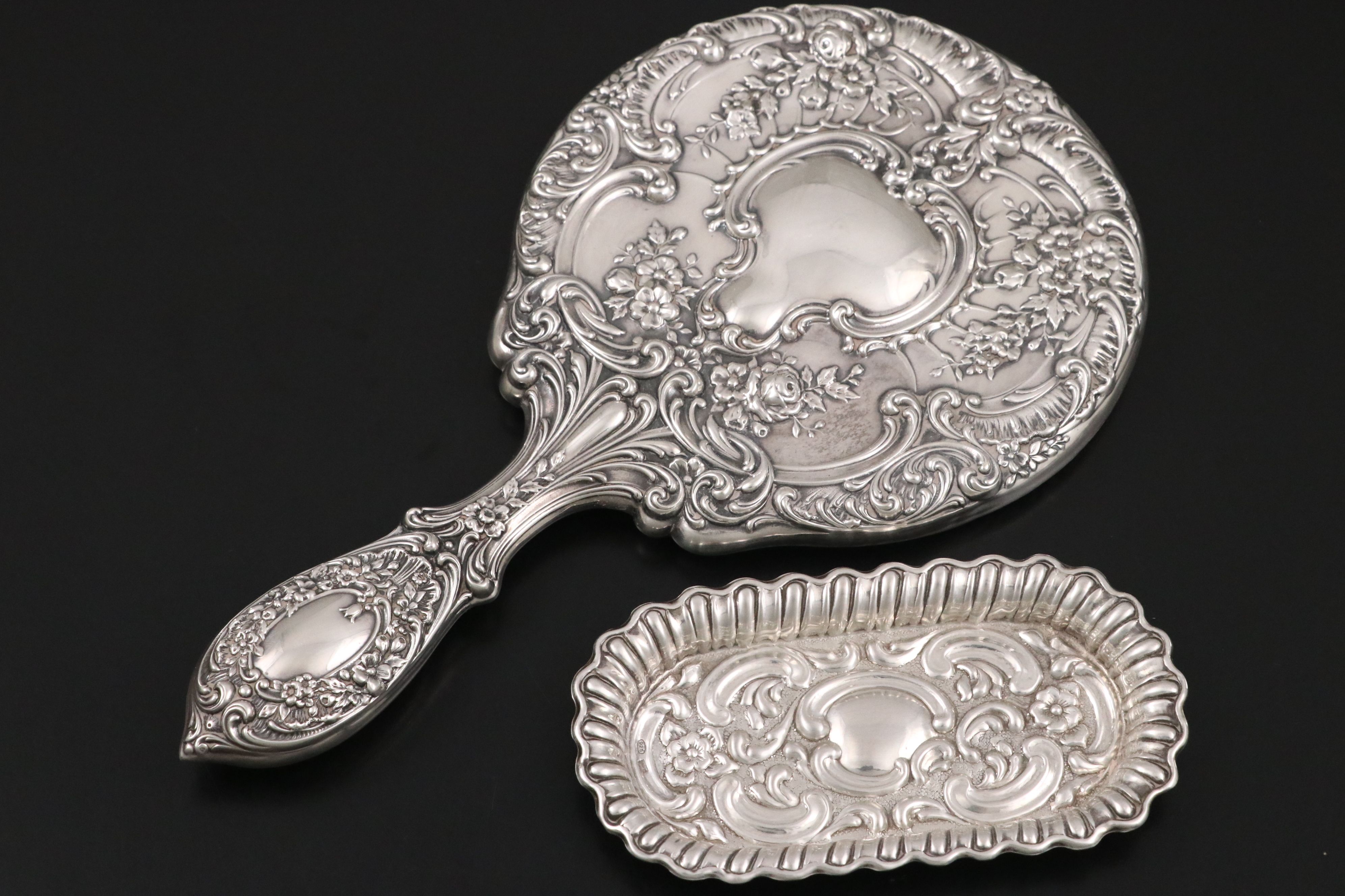Gorham Sterling Silver Vanity Set with Italian Sterling Pin Dish, Late 20th C.