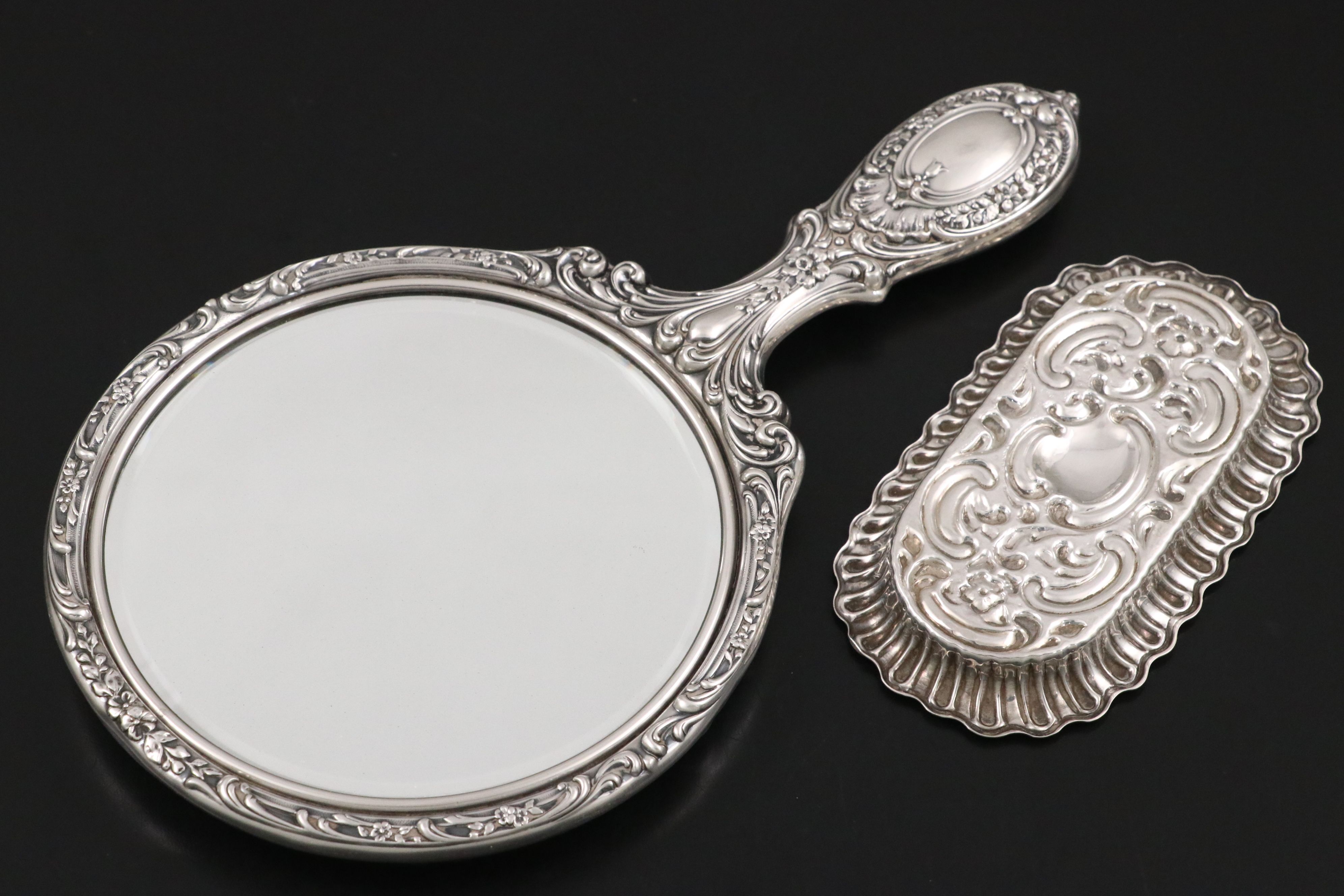 Gorham Sterling Silver Vanity Set with Italian Sterling Pin Dish, Late 20th C.