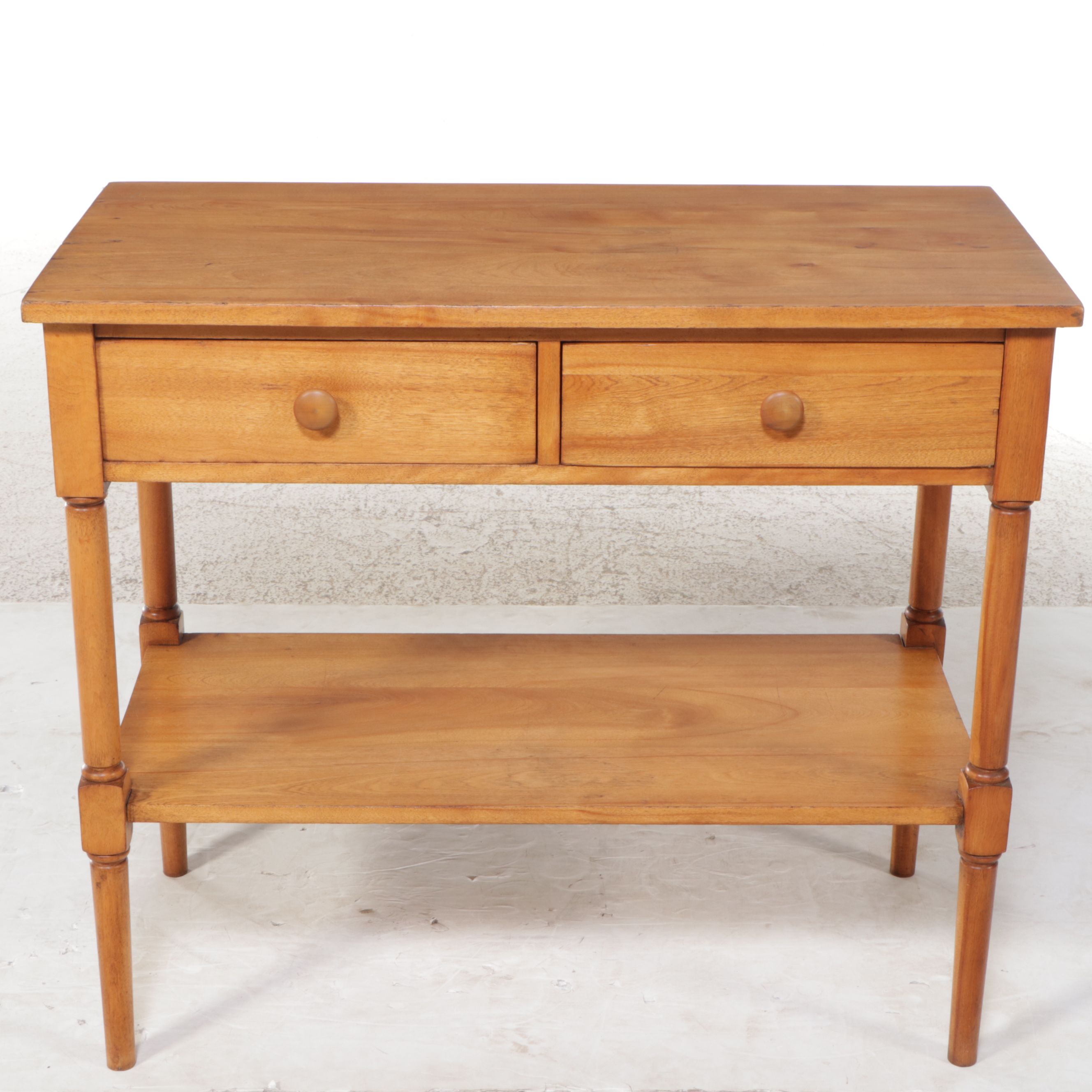 American Sheridan Style Birch Two Drawer Console Table, Mid-20th Century